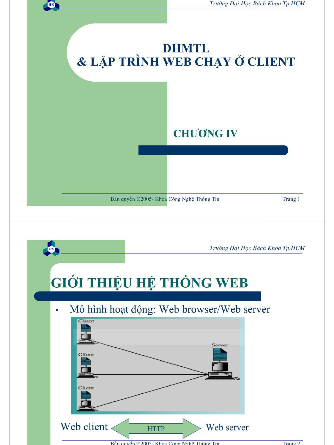 Bài giảng Lập trình mạng dùng Socket - Chương 4: DHMTL & Lập trình web chạy ở client trang 1