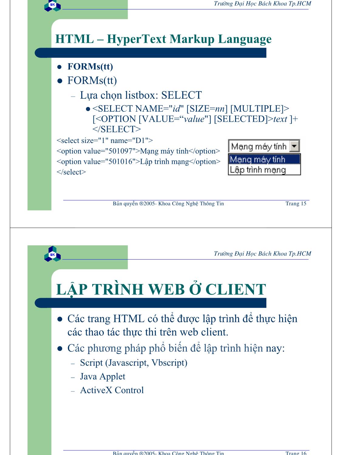 Bài giảng Lập trình mạng dùng Socket - Chương 4: DHMTL & Lập trình web chạy ở client trang 8