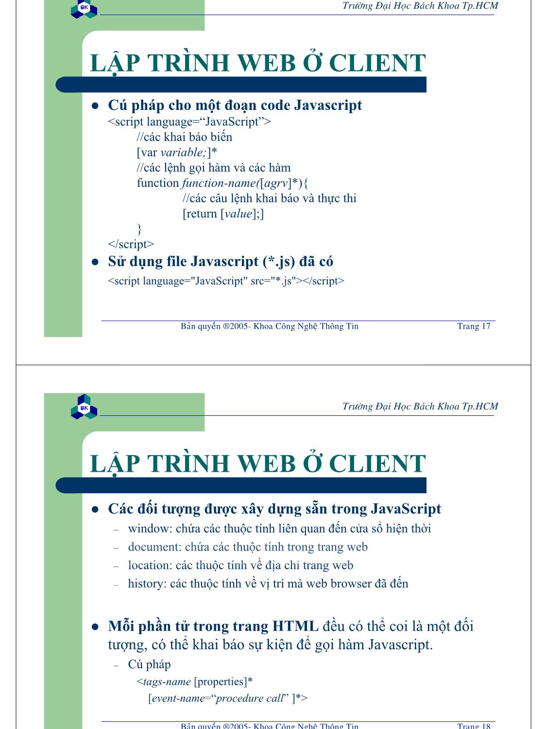 Bài giảng Lập trình mạng dùng Socket - Chương 4: DHMTL & Lập trình web chạy ở client trang 9