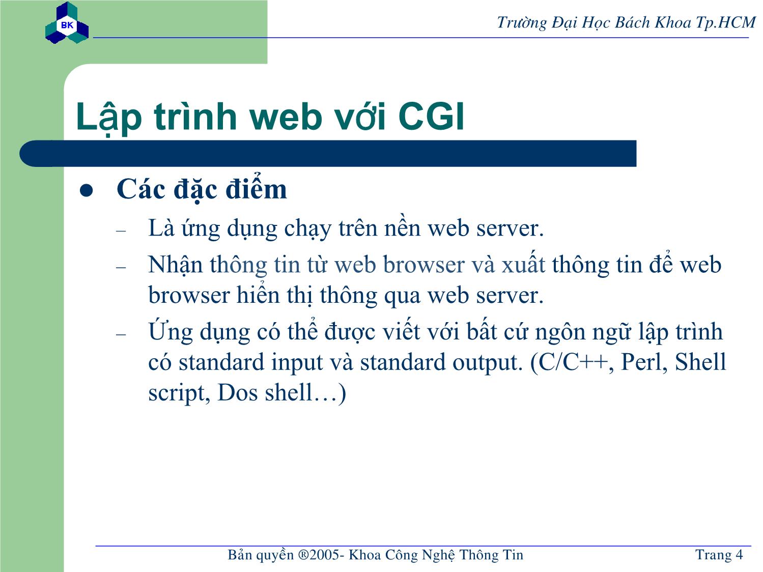 Bài giảng Lập trình mạng dùng Socket - Chương 5: Lập trình web chạy ở server trang 4