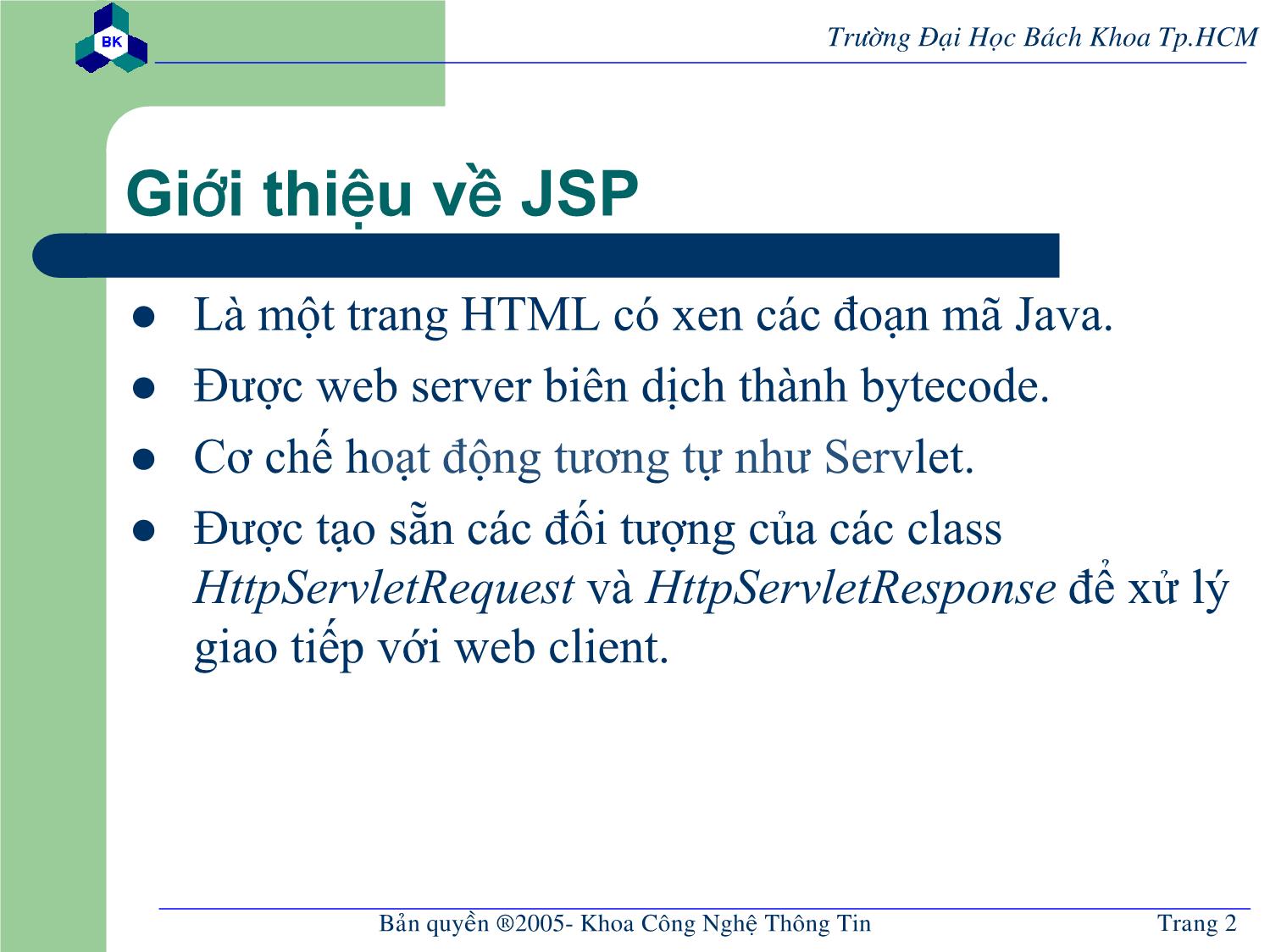 Bài giảng Lập trình mạng dùng Socket - Chương 5: Lập trình web chạy ở server (Tiếp theo) trang 2