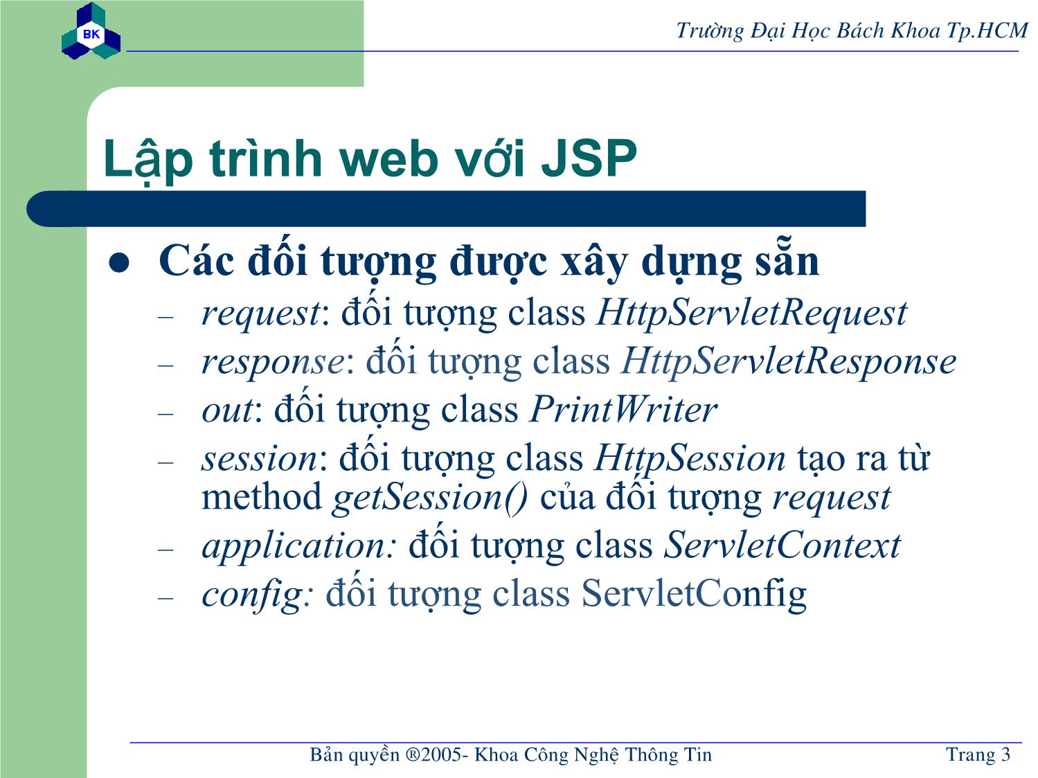 Bài giảng Lập trình mạng dùng Socket - Chương 5: Lập trình web chạy ở server (Tiếp theo) trang 3