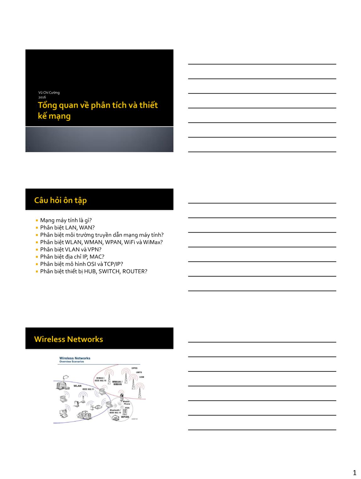 Bài giảng Phân tích và thiết kế mạng - Chương 1: Tổng quan phân tích và thiết kế mạng - Vũ Chí Cường trang 1