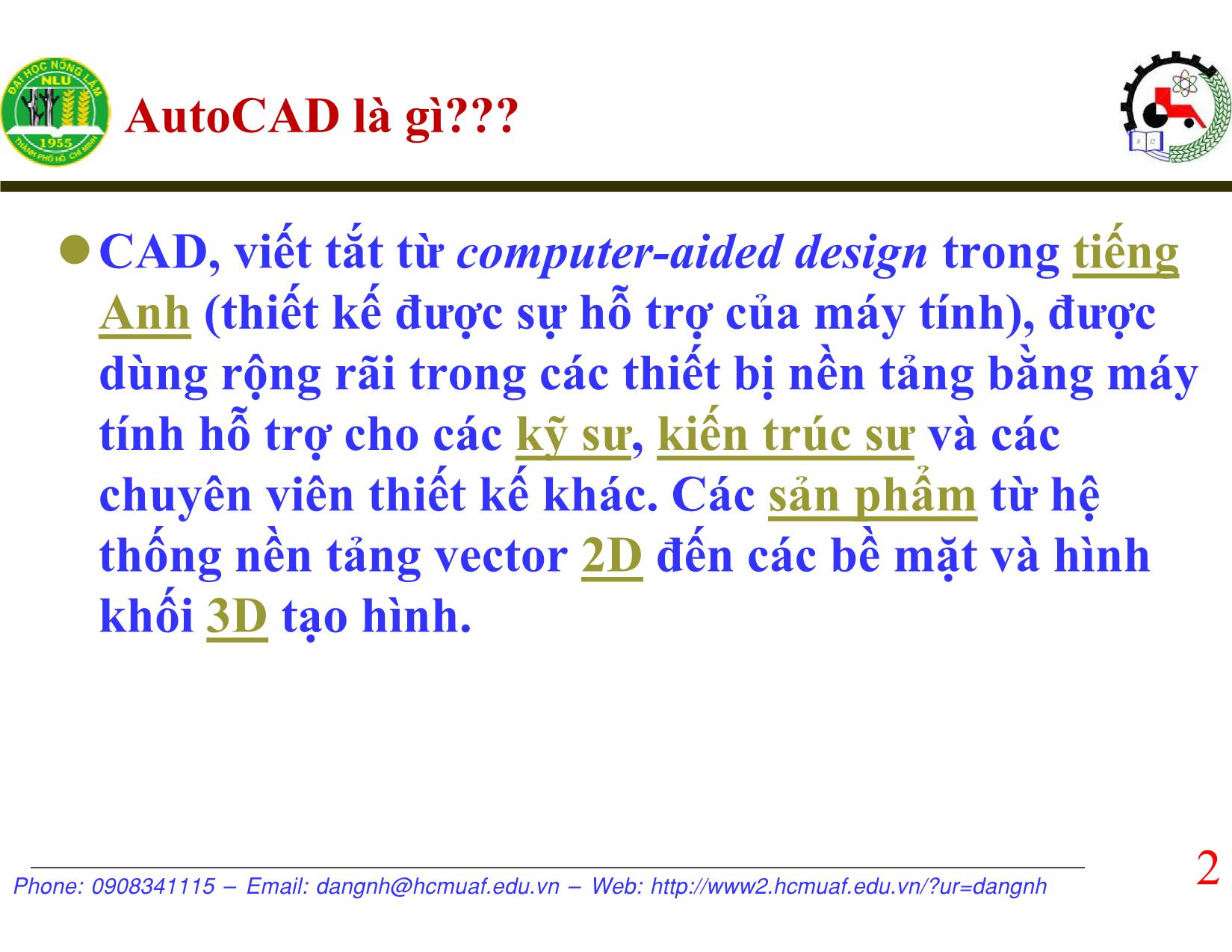 Bài giảng AutoCAD - Bài mở đầu - Nguyễn Hải Đăng trang 2