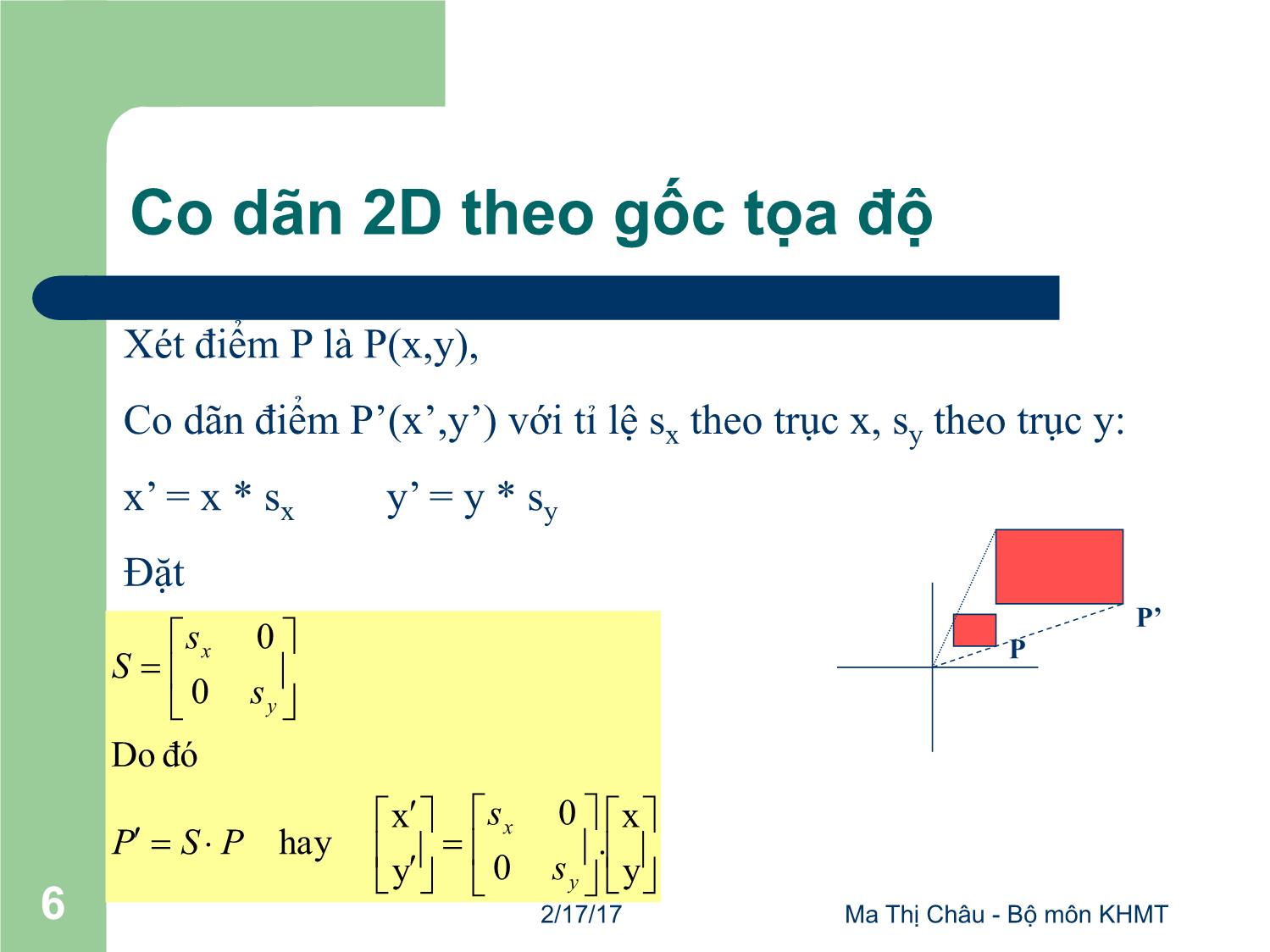 Bài giảng Đồ họa máy tính - Bài: Các phép biến đổi - Mai Thị Châu trang 6