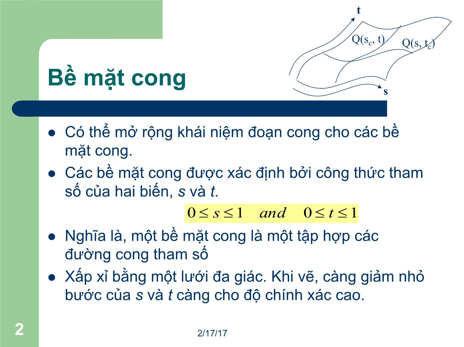 Bài giảng Đồ họa máy tính - Bài: Đường cong và bề mặt II - Mai Thị Châu trang 2