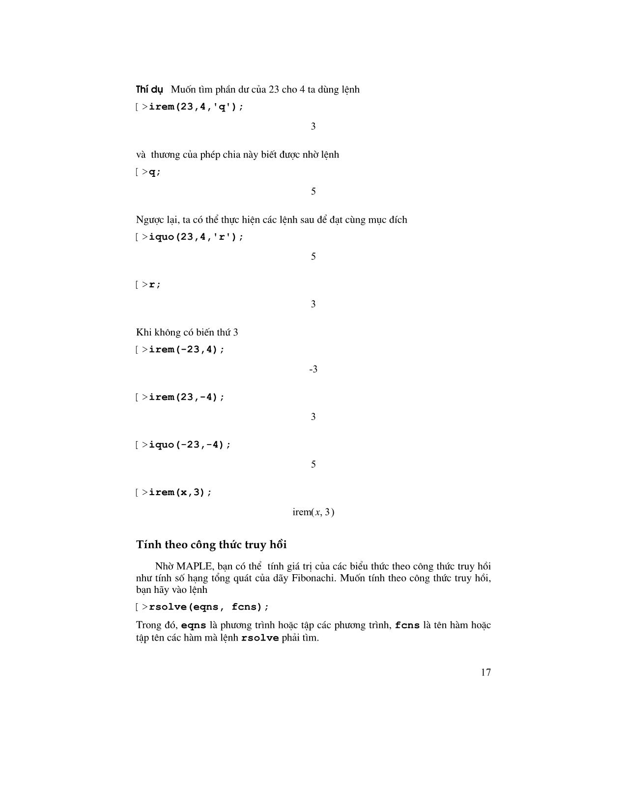 Giáo trình Maple - Chương 2: Thực hành tính toán trên Maple trang 7