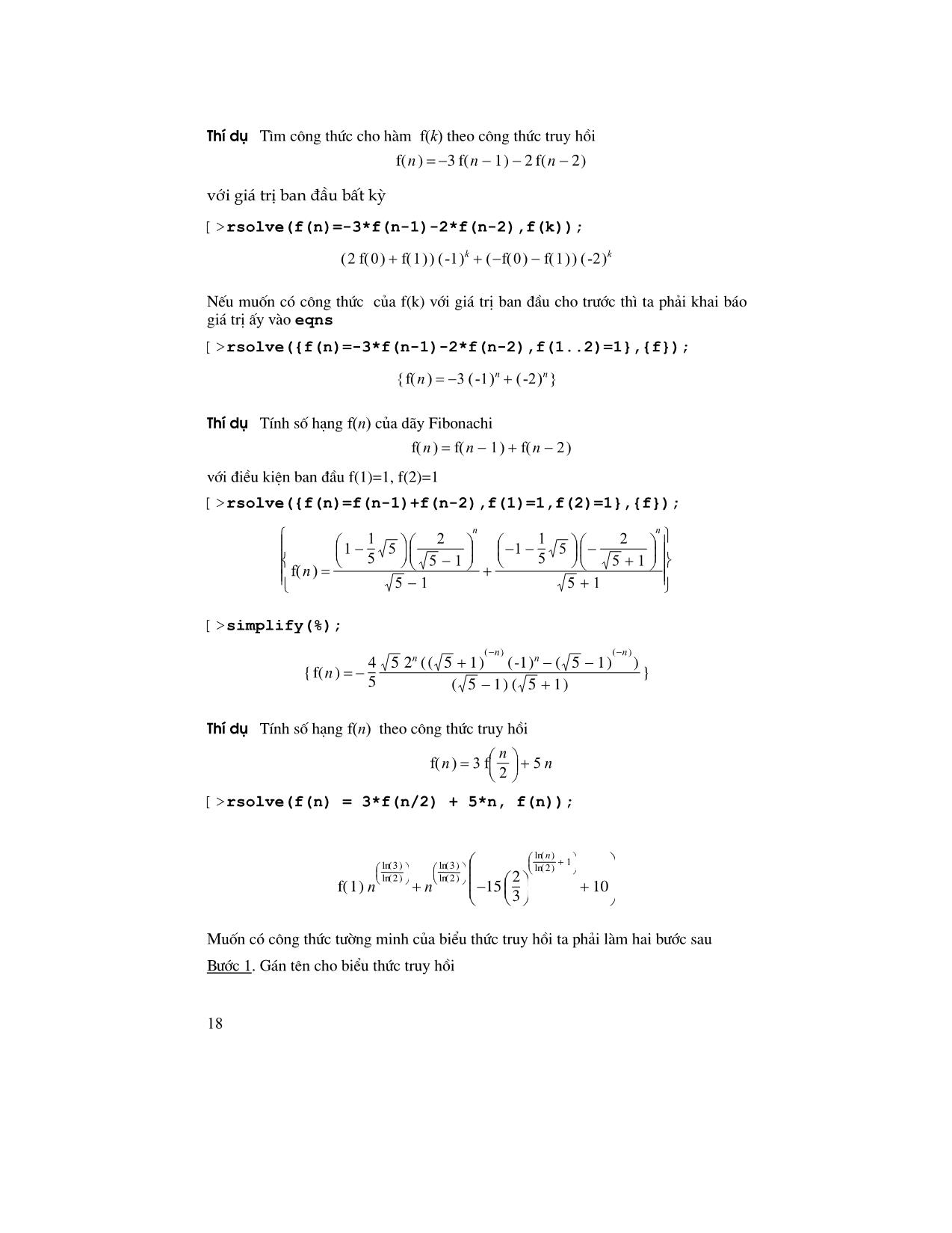 Giáo trình Maple - Chương 2: Thực hành tính toán trên Maple trang 8