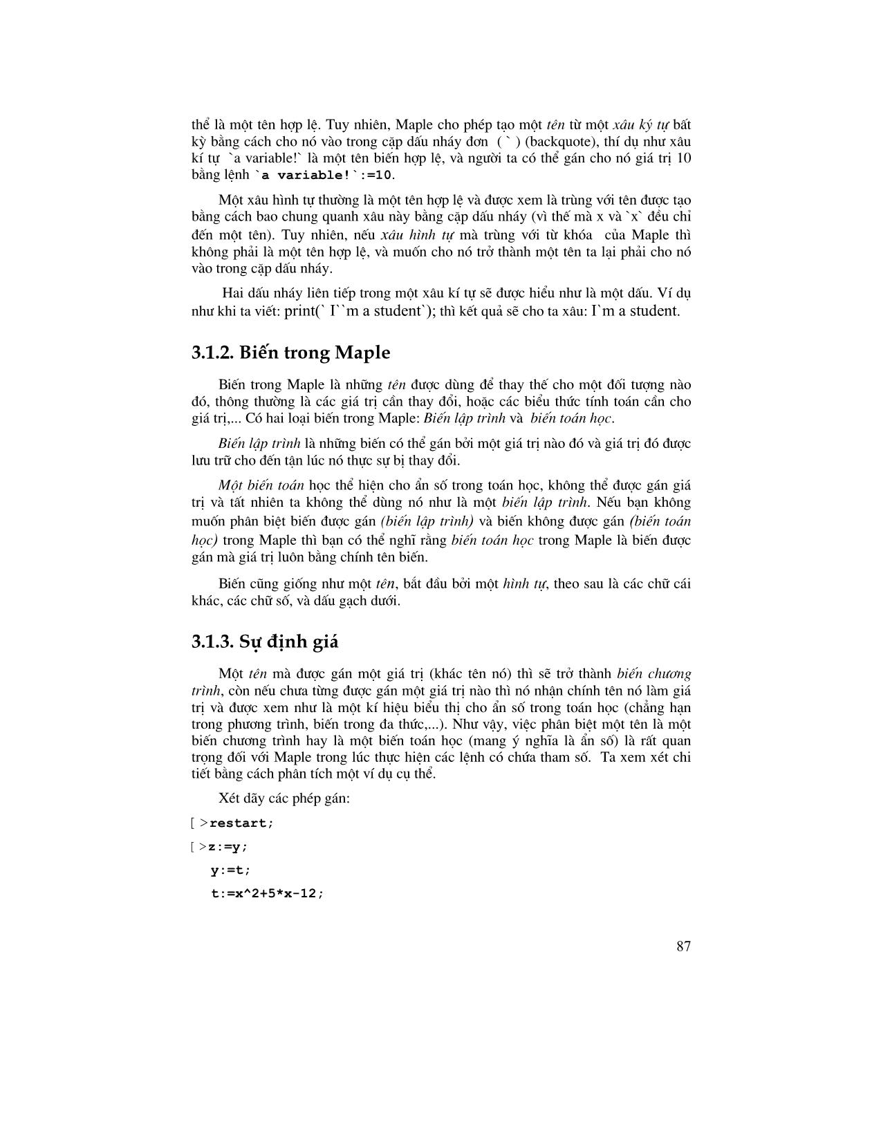 Giáo trình Maple - Chương 3: Các khái niệm và các hàm cơ bản trong lập trình trên Maple trang 3