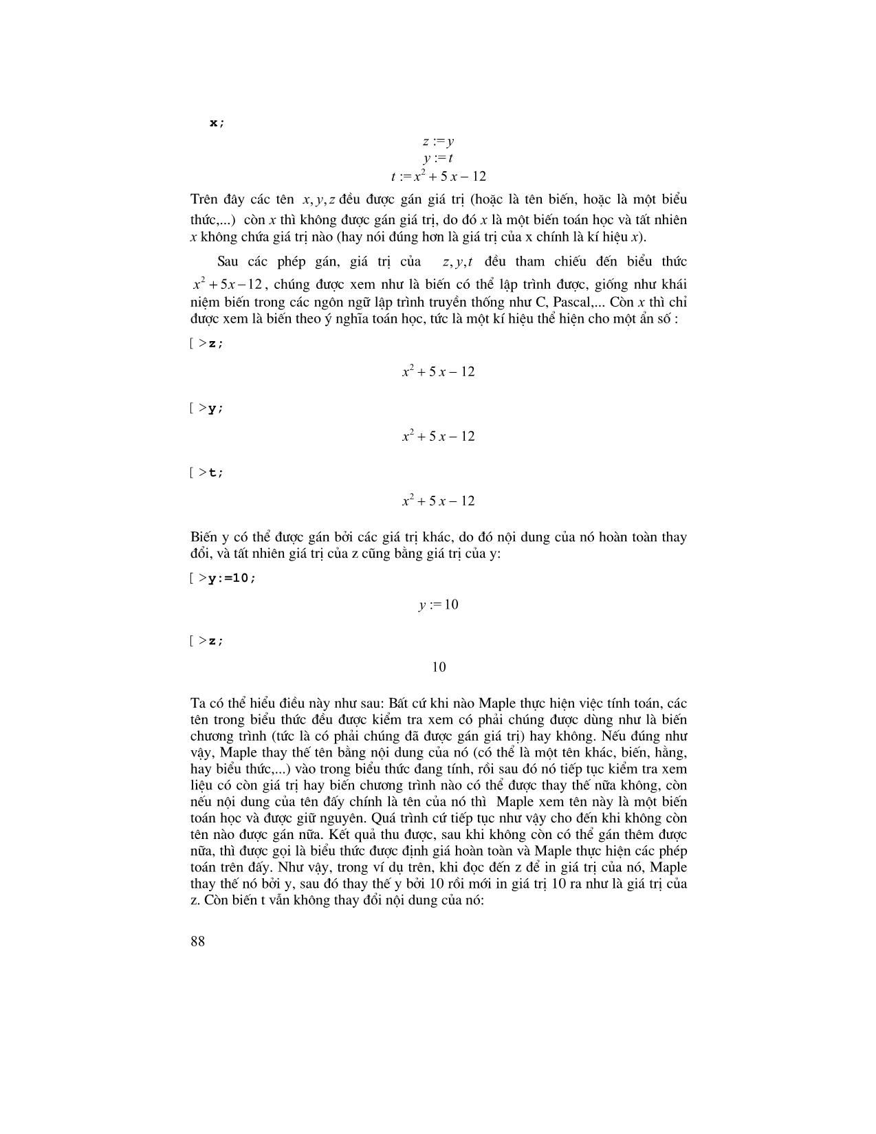 Giáo trình Maple - Chương 3: Các khái niệm và các hàm cơ bản trong lập trình trên Maple trang 4