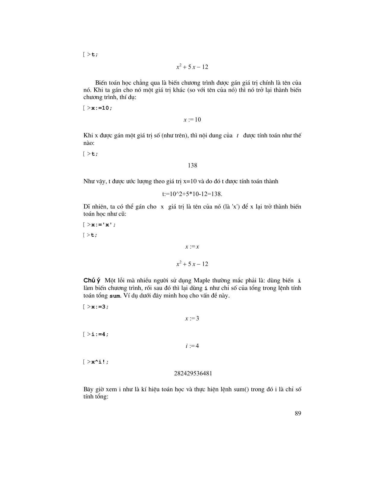 Giáo trình Maple - Chương 3: Các khái niệm và các hàm cơ bản trong lập trình trên Maple trang 5