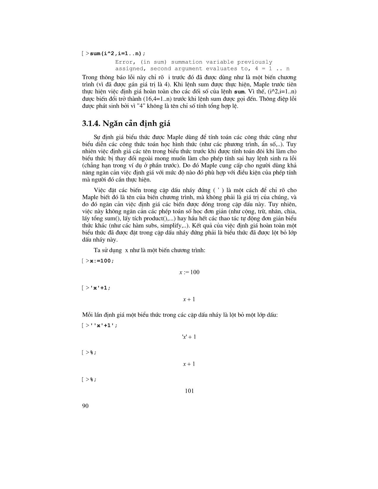 Giáo trình Maple - Chương 3: Các khái niệm và các hàm cơ bản trong lập trình trên Maple trang 6