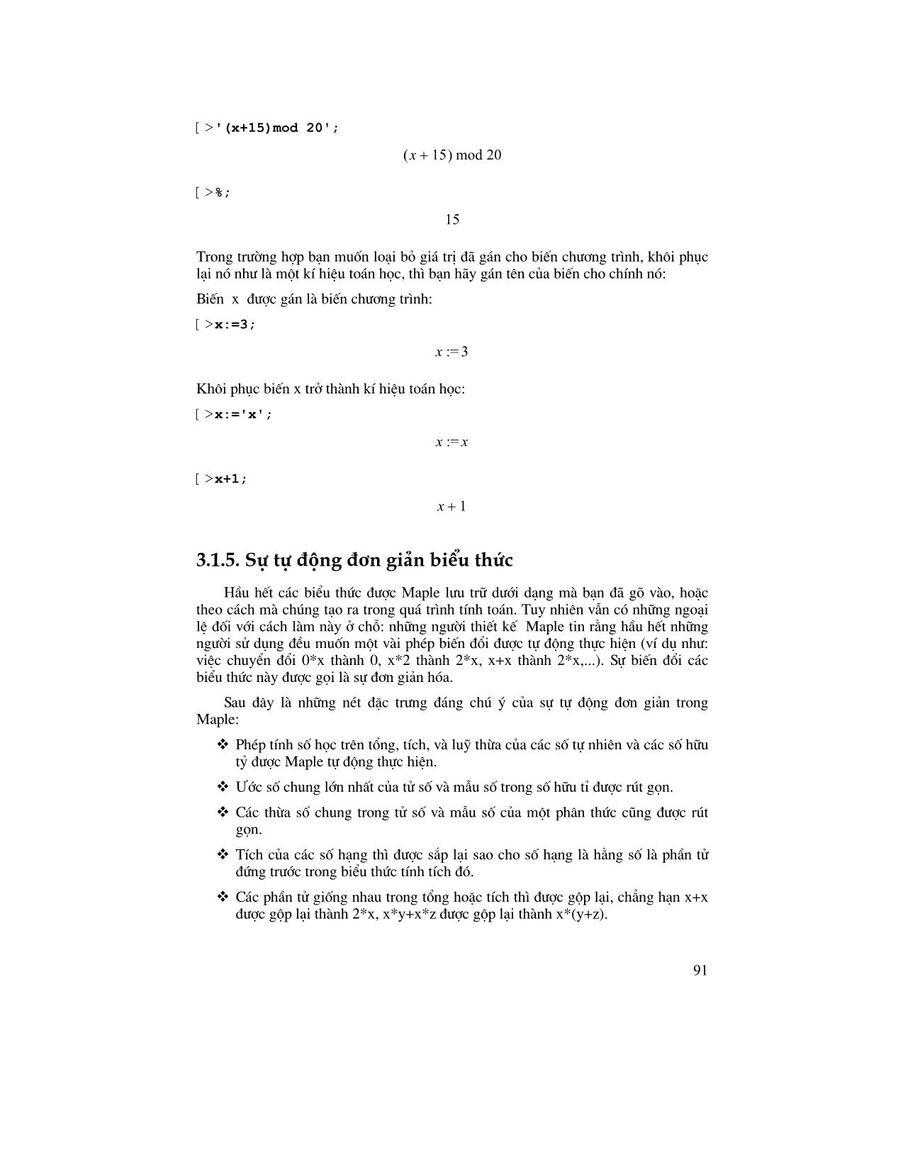 Giáo trình Maple - Chương 3: Các khái niệm và các hàm cơ bản trong lập trình trên Maple trang 7