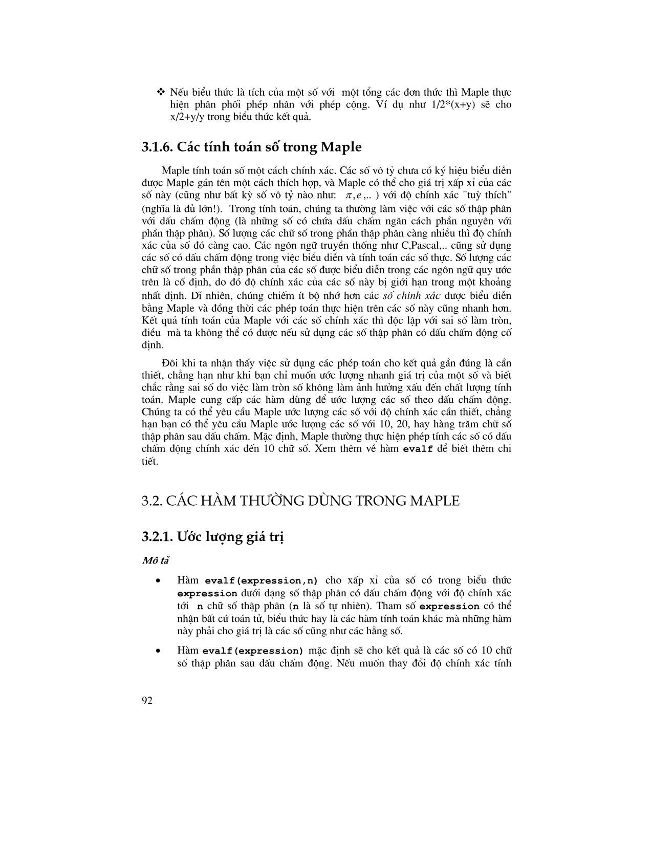 Giáo trình Maple - Chương 3: Các khái niệm và các hàm cơ bản trong lập trình trên Maple trang 8