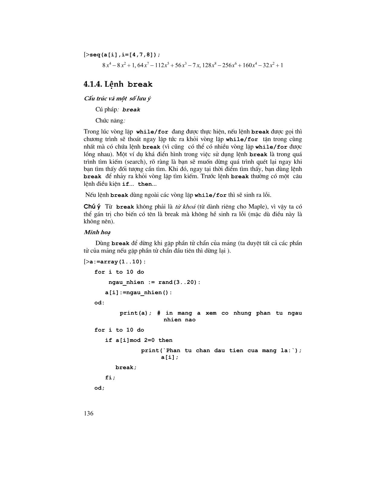 Giáo trình Maple - Chương 4: Lập trình trên Maple trang 10