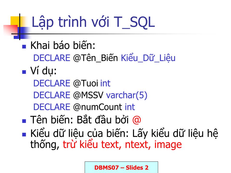 Bài giảng Lập trình với T, SQL trang 2