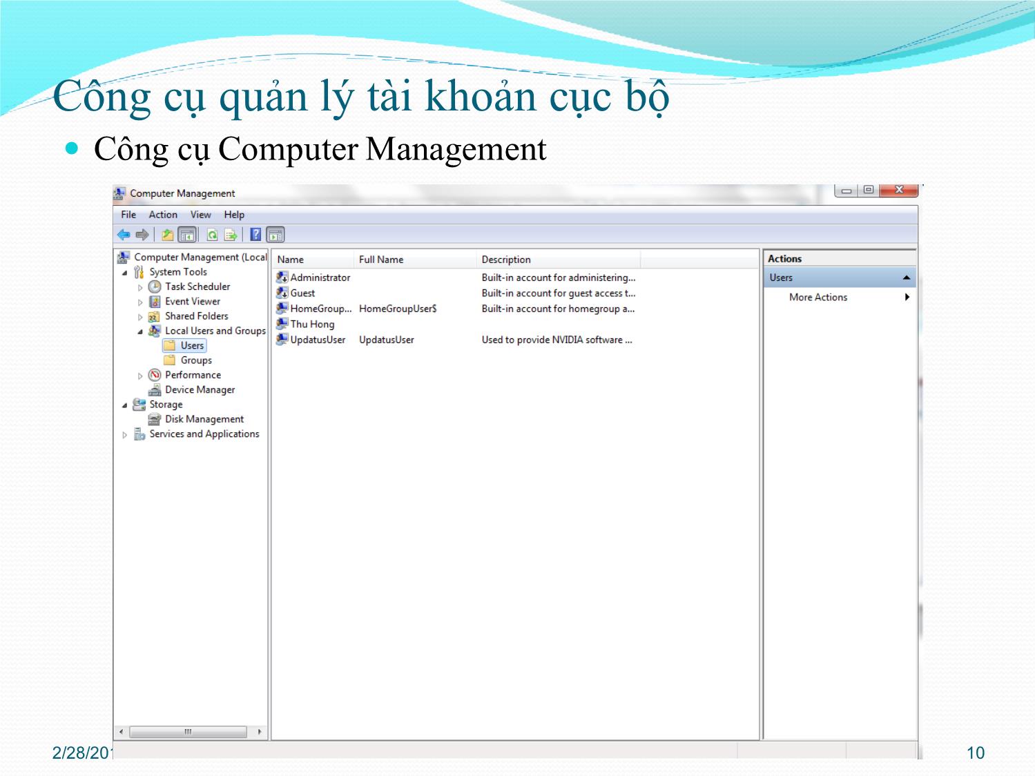 Bài giảng Quản trị mạng - Chương 3: Quản trị Active Directory - Phan Thị Thu Hồng trang 10