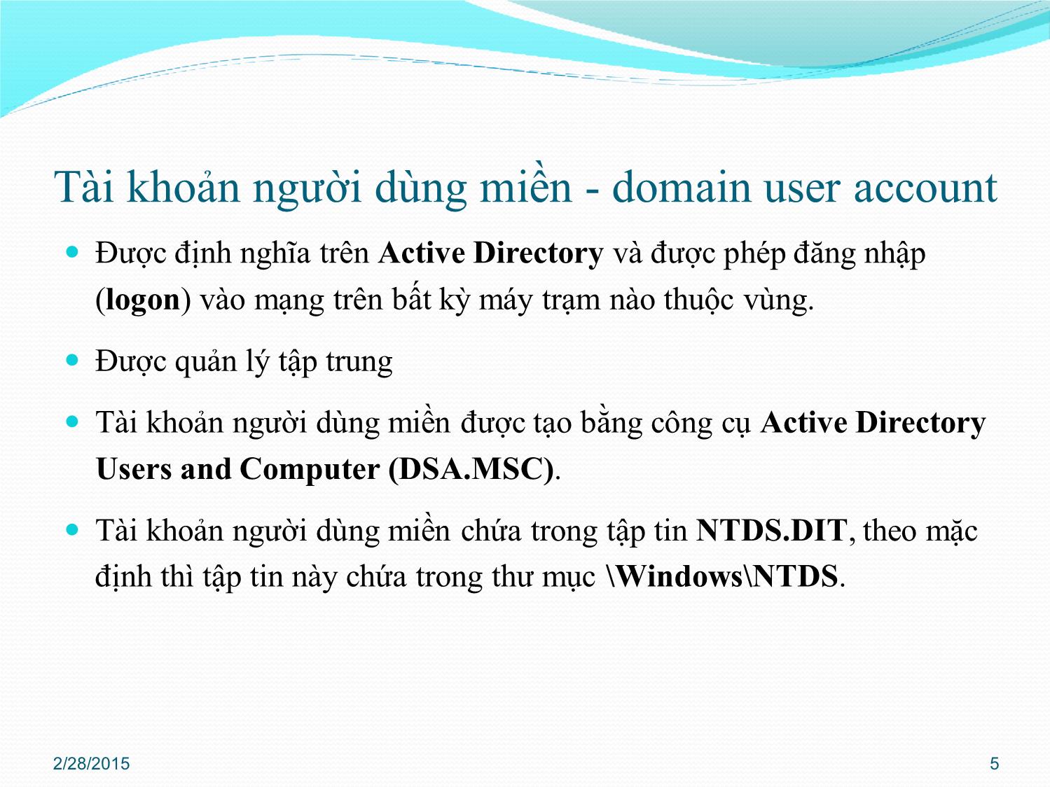Bài giảng Quản trị mạng - Chương 3: Quản trị Active Directory - Phan Thị Thu Hồng trang 5