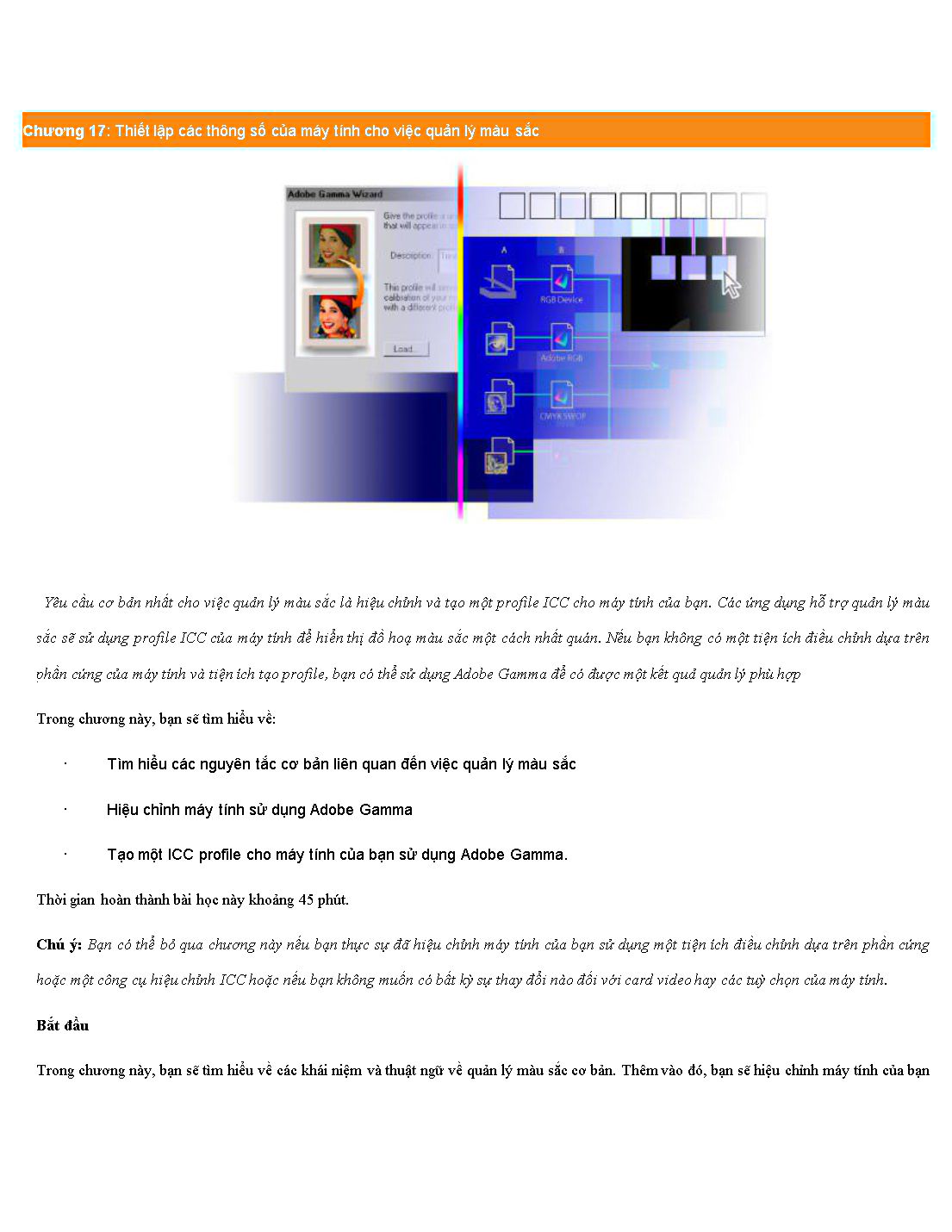 Bài giảng Photoshop - Chương 17: Thiết lập các thông số của máy tính cho việc quản lý màu sắc trang 1
