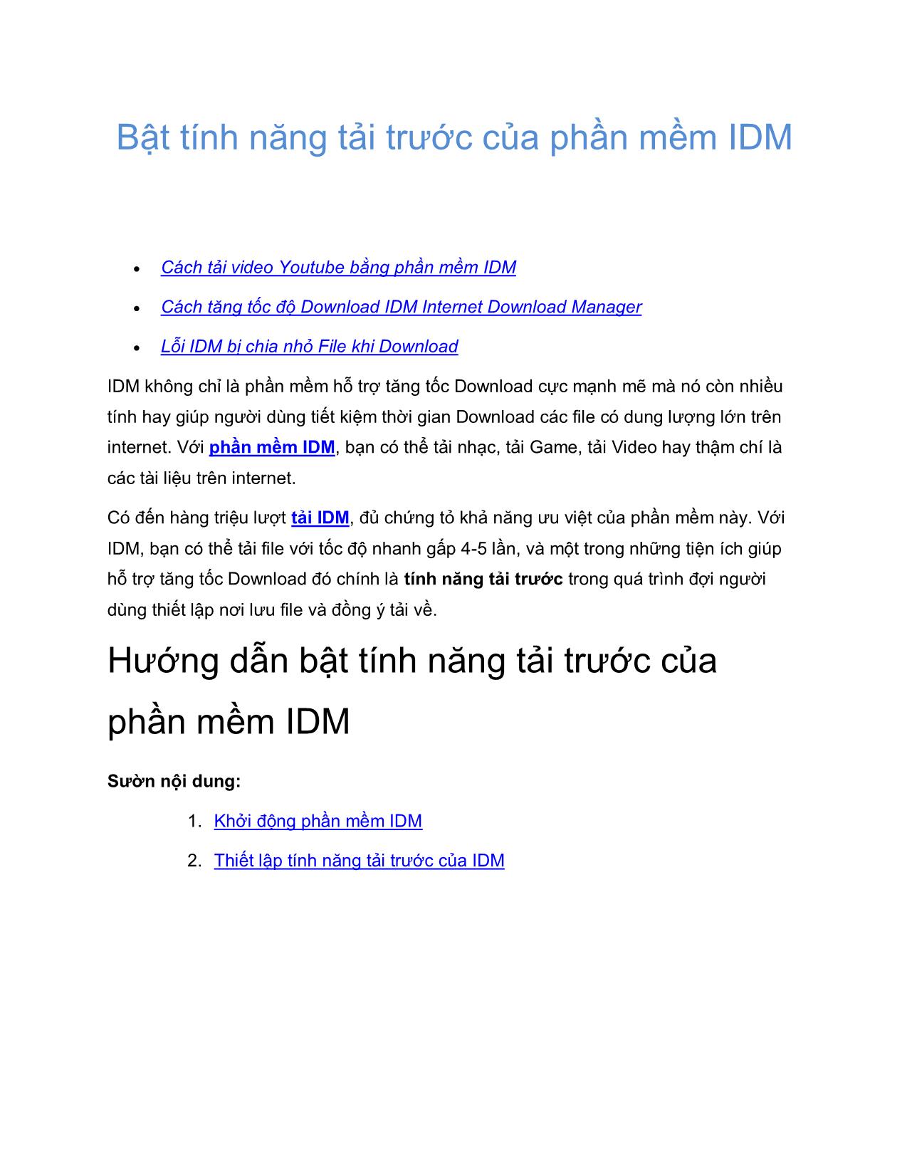 Tài liệu Bật tính năng tải trước của phần mềm IDM trang 1