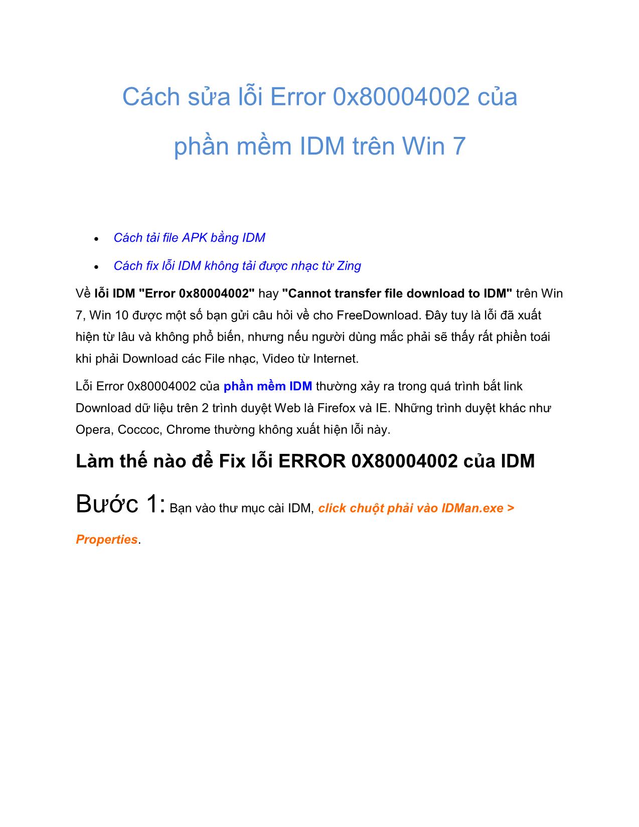 Tài liệu Cách sửa lỗi Error 0x80004002 của phần mềm IDM trên Win 7 trang 1