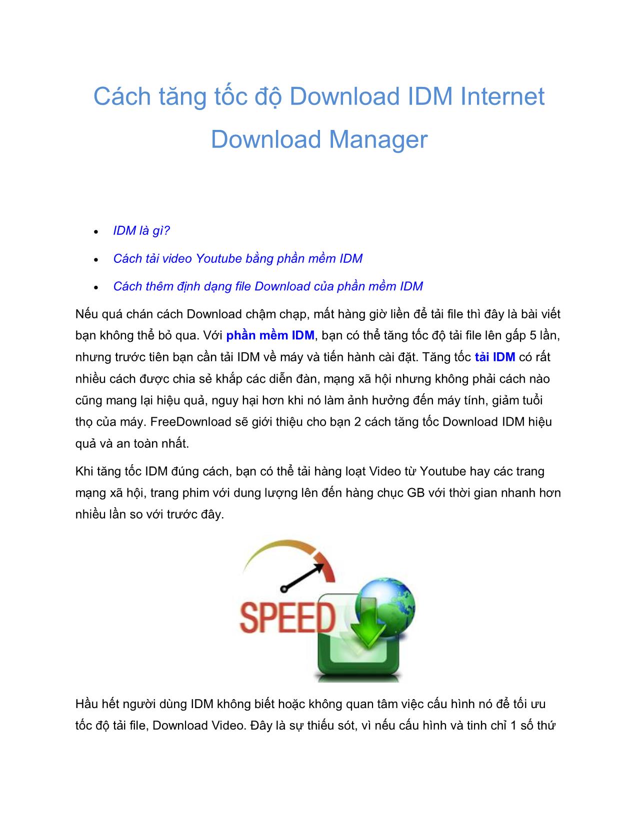 Tài liệu Cách tăng tốc độ Download IDM Internet Download Manager trang 1