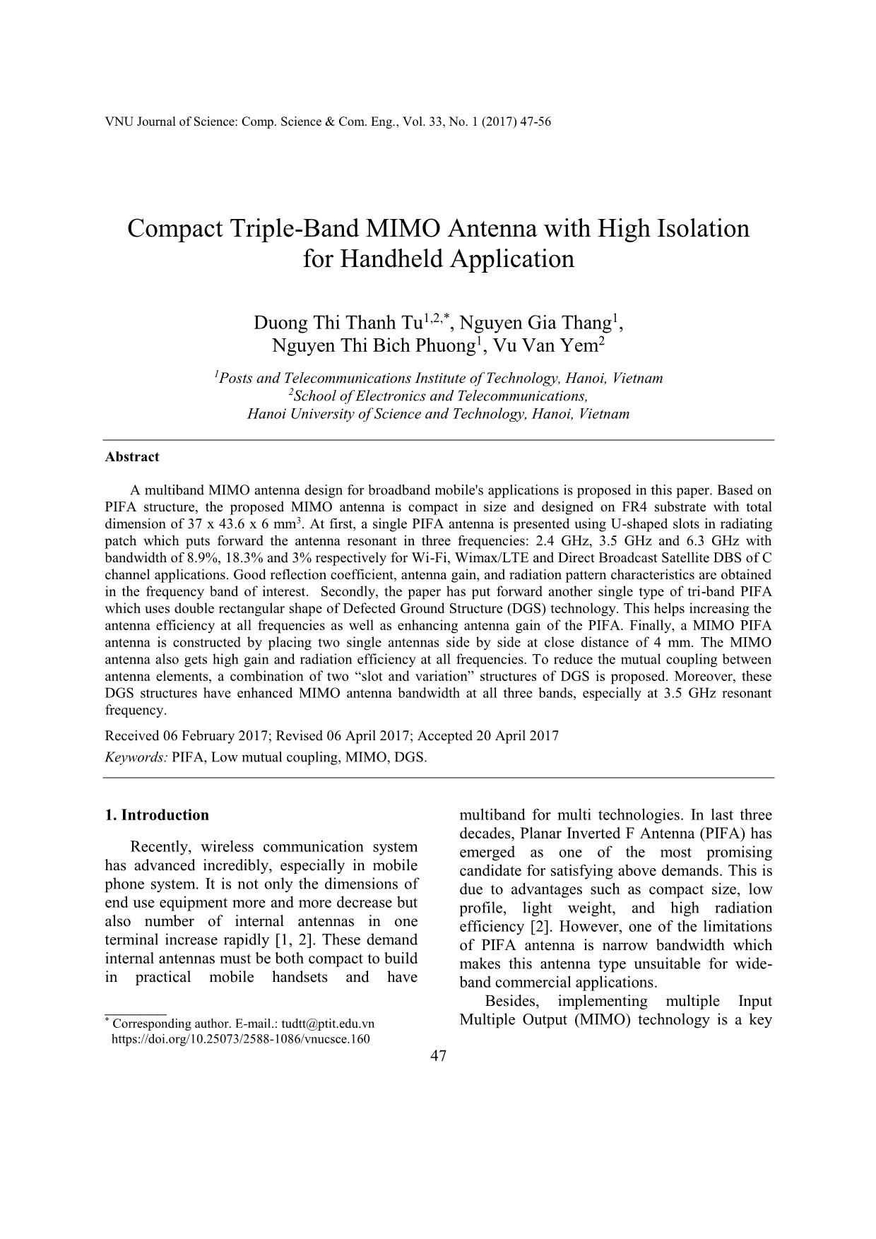 Compact triple - Band mimo antenna with high isolation for handheld application trang 1