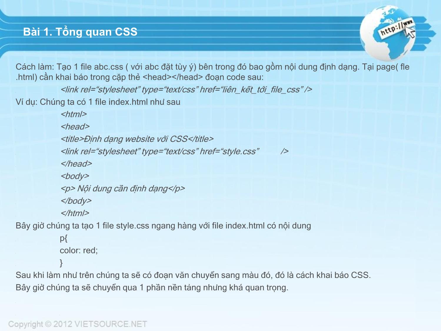 Bài giảng CSS - Bài 1: Tổng quan CSS trang 2