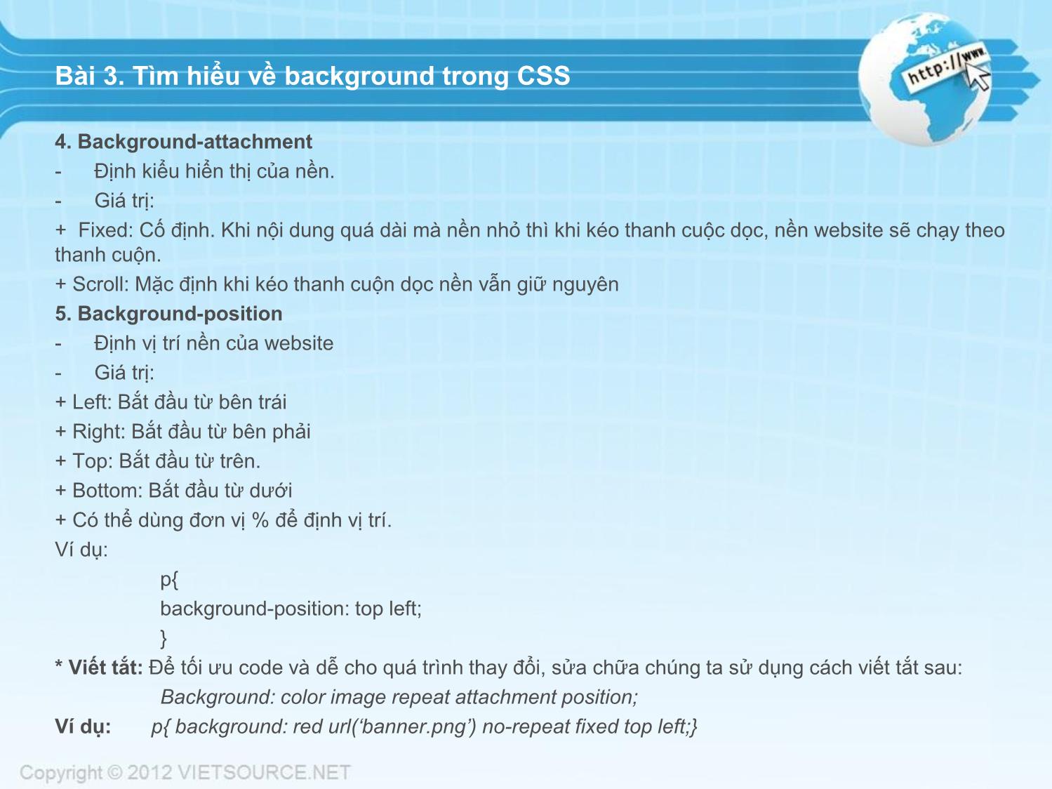 Bài giảng CSS - Bài 3: Tìm hiểu về background trong CSS trang 3