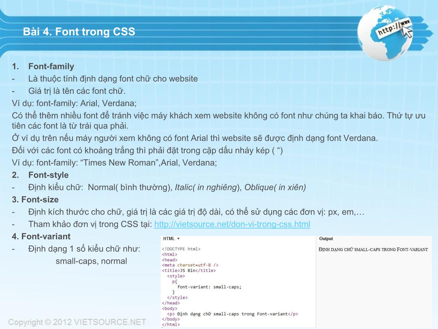 Bài giảng CSS - Bài 4: Font trong CSS trang 1
