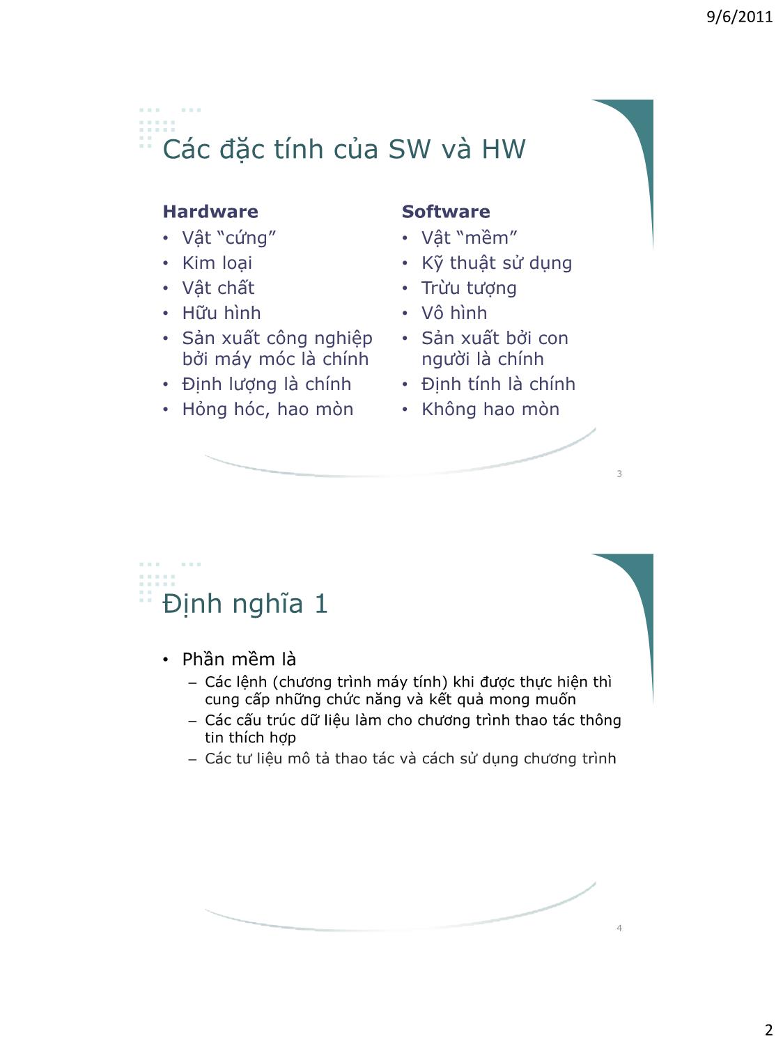 Bài giảng Công nghệ phần mềm - Phần I: Giới thiệu chung về công nghệ phần mềm - Vũ Thị Hương Giang trang 2