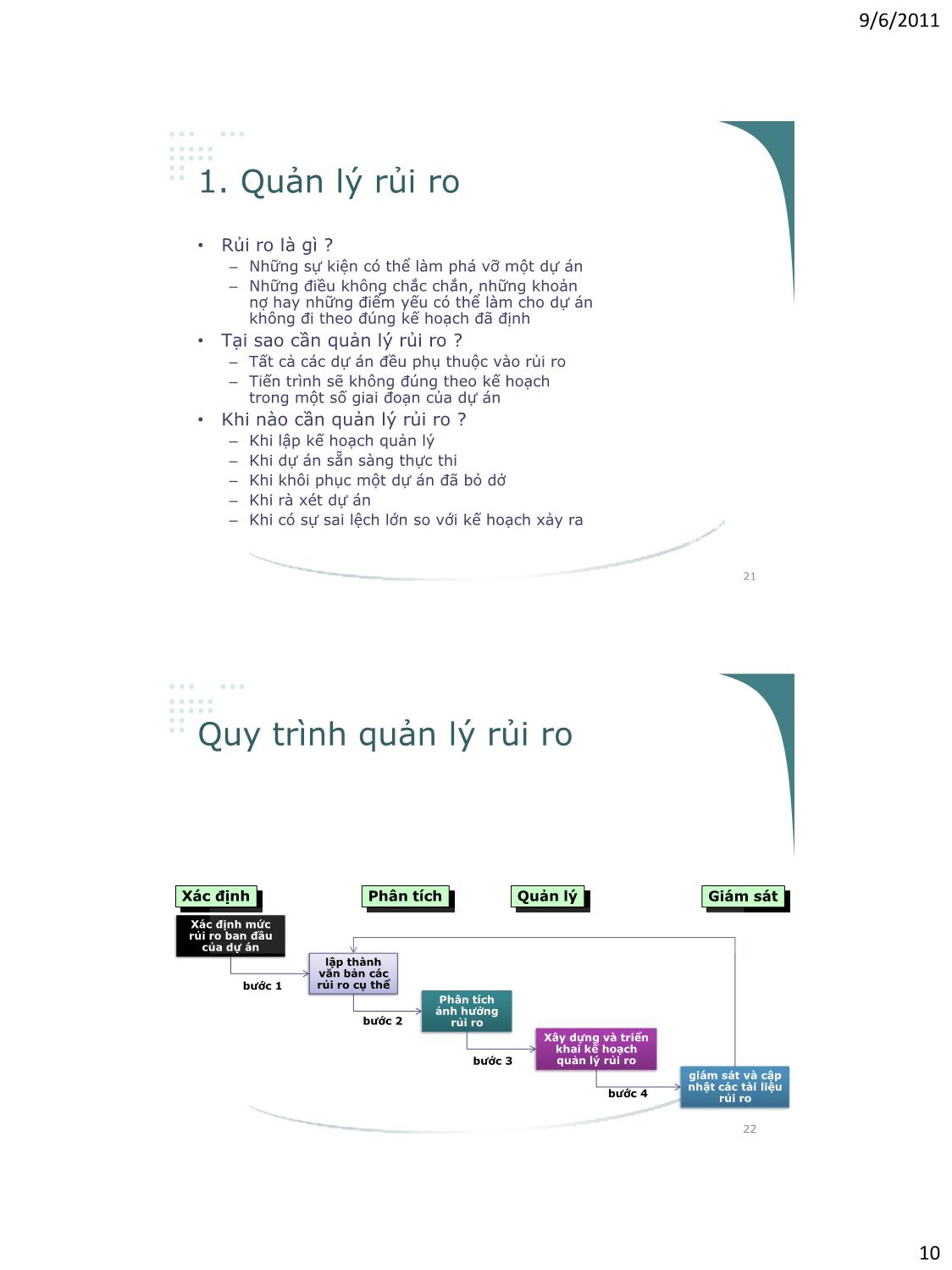 Bài giảng Công nghệ phần mềm - Phần II: Quản lý dự án phần mềm - Vũ Thị Hương Giang trang 10