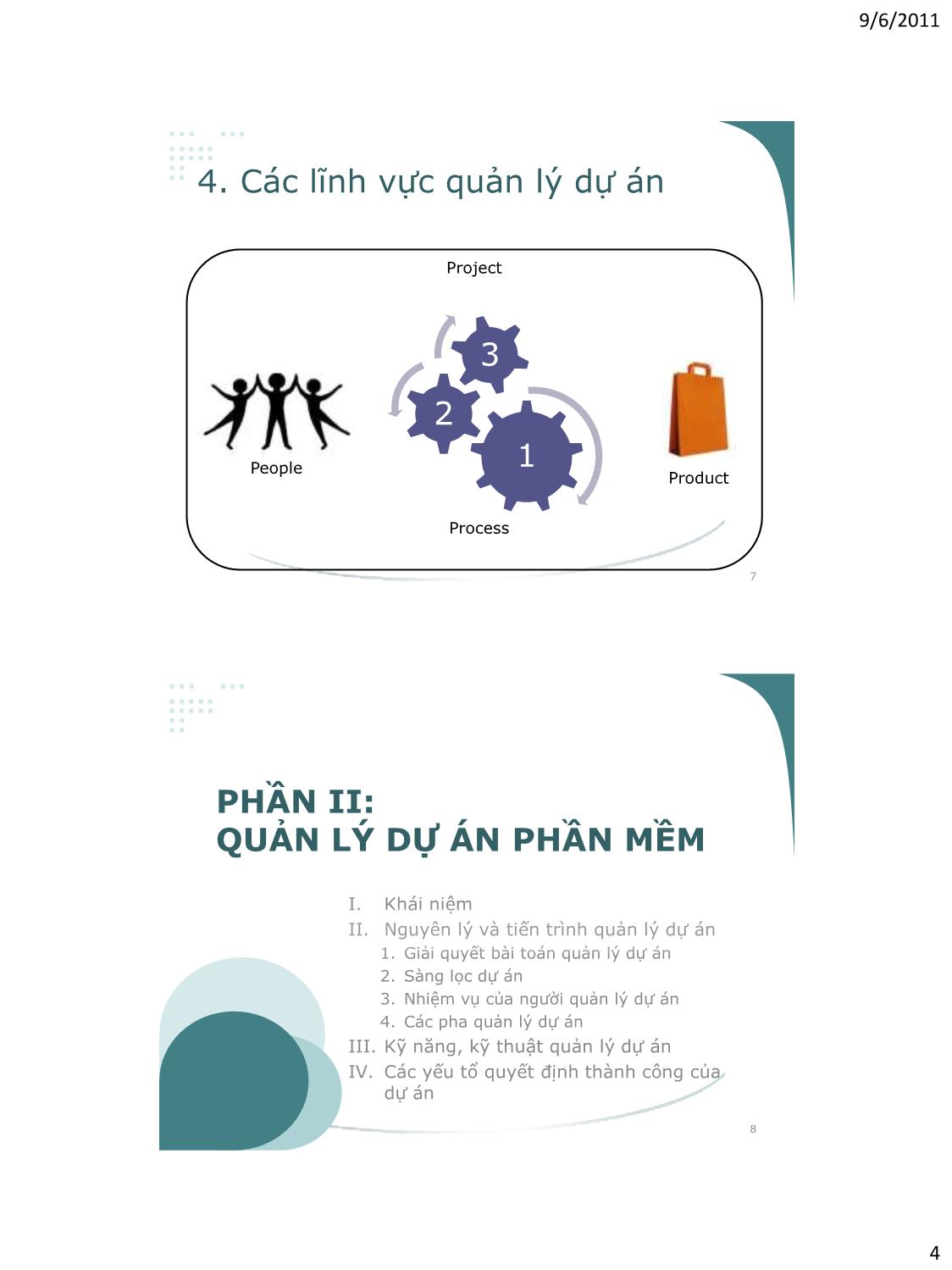 Bài giảng Công nghệ phần mềm - Phần II: Quản lý dự án phần mềm - Vũ Thị Hương Giang trang 4