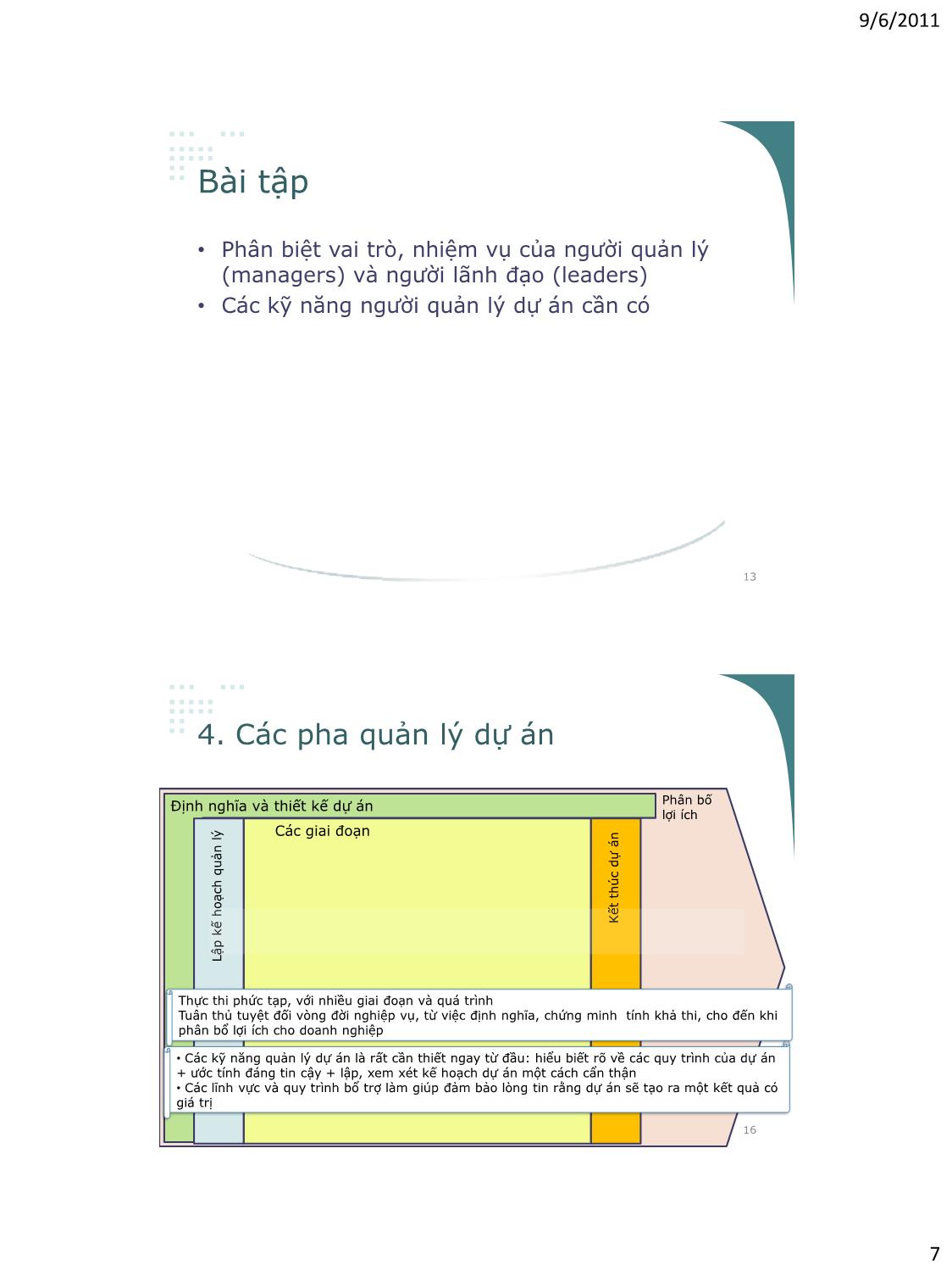 Bài giảng Công nghệ phần mềm - Phần II: Quản lý dự án phần mềm - Vũ Thị Hương Giang trang 7