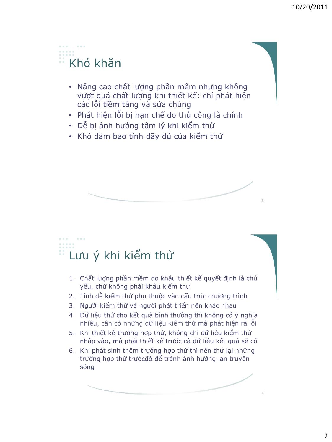 Bài giảng Công nghệ phần mềm - Phần V: Kiểm thử và bảo trì - Vũ Thị Hương Giang trang 2