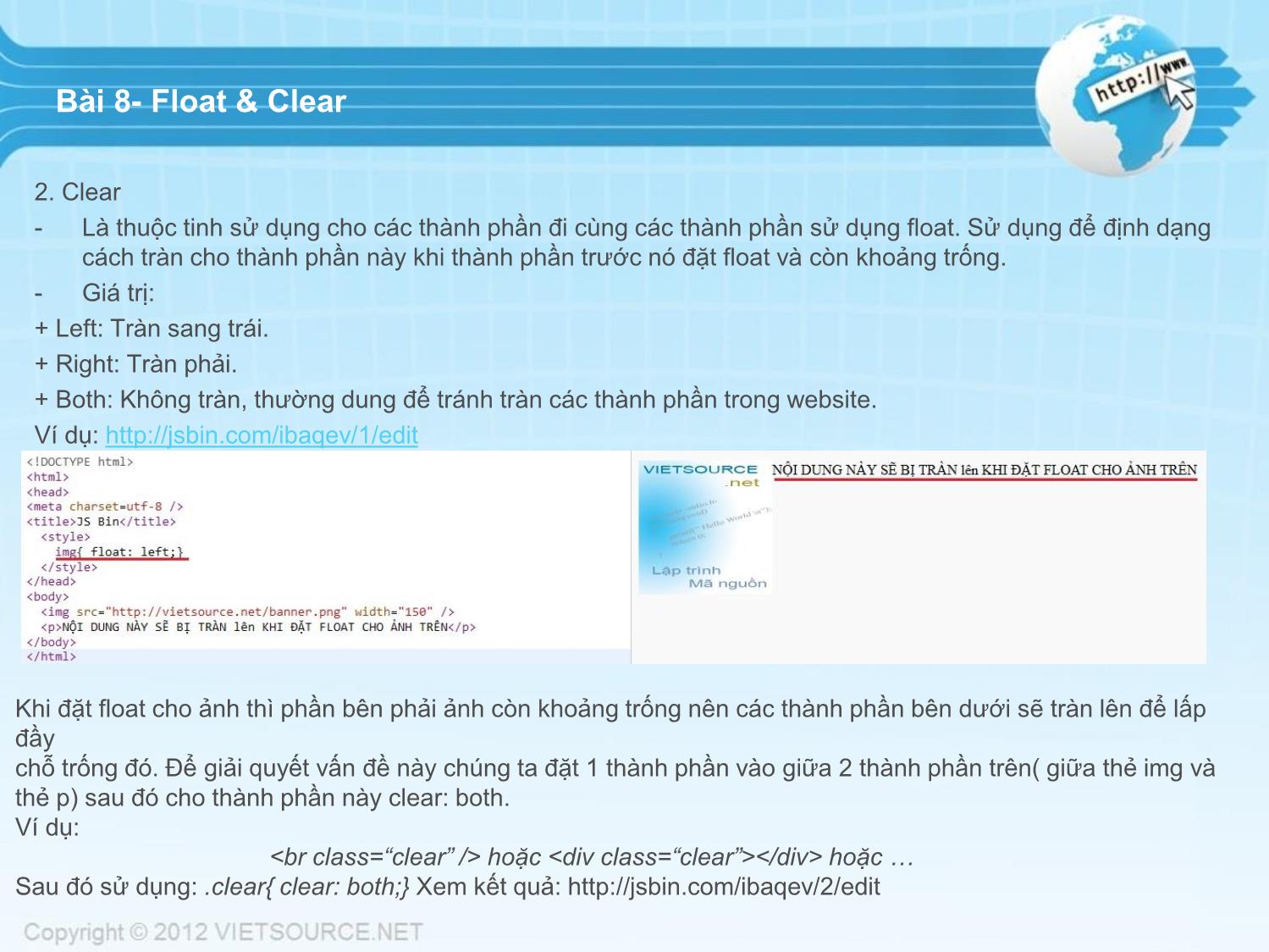 Bài giảng CSS - Bài 8: Float and Clear trang 2