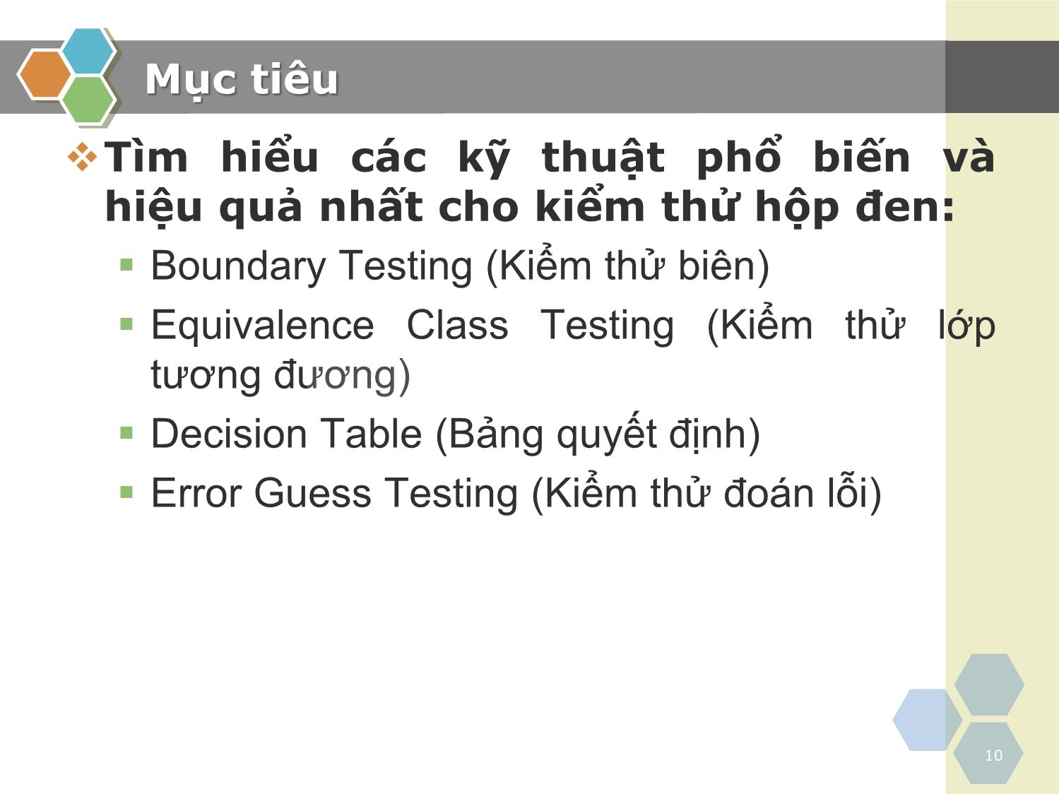 Bài giảng Kiểm thử phần mềm - Chương 2: Kiểm thử hộp đen - Nguyễn Thanh Hùng trang 10