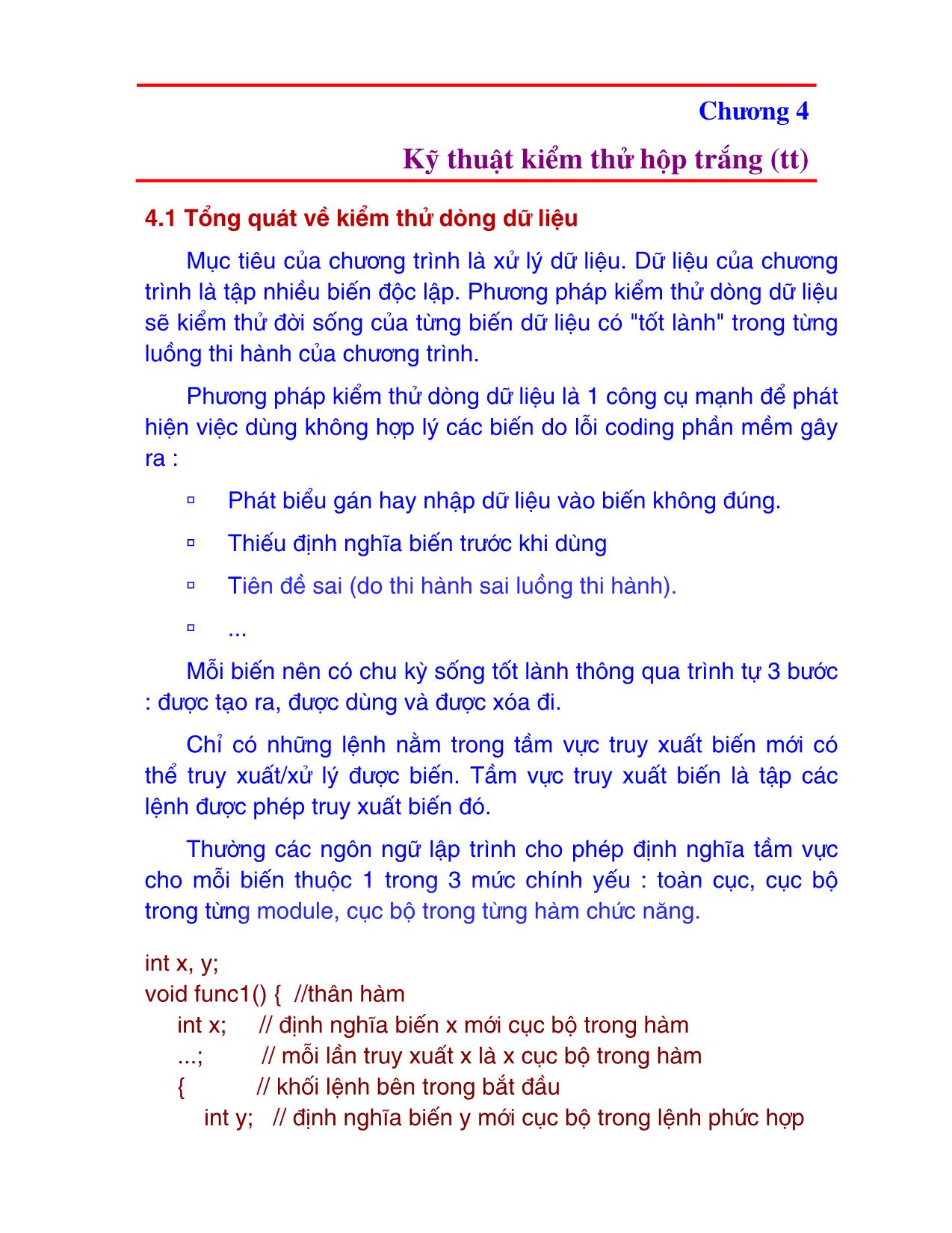 Bài giảng Kiểm thử phần mềm - Chương 4: Kỹ thuật kiểm thử hộp trắng - Nguyễn Văn Hiệp trang 1