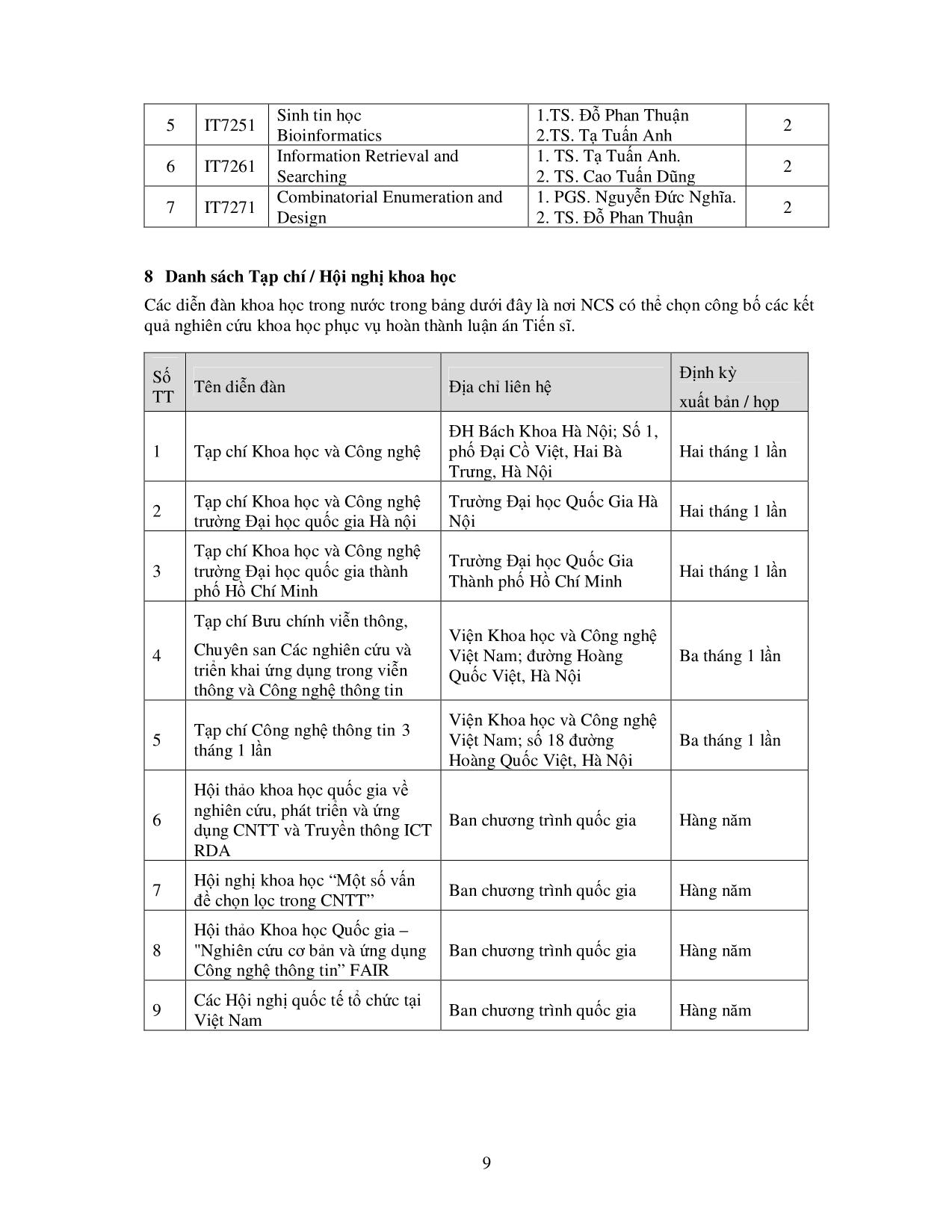 Chương trình đào tạo tiến sĩ chuyên ngành Khoa học máy tính trang 9