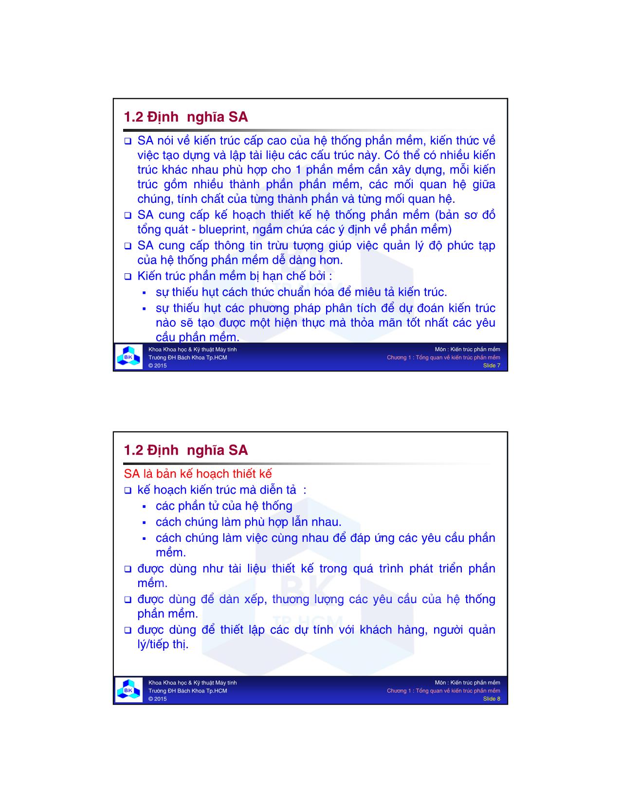 Bài giảng Kiến trúc phần mềm - Chương 1: Tổng quan về kiến trúc phần mềm - Nguyễn Trung Hiệp trang 4