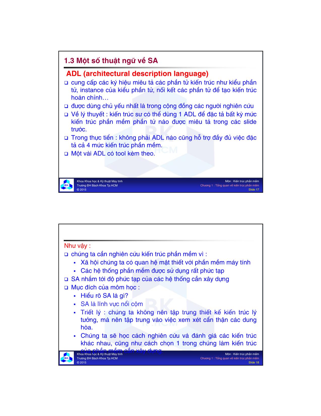 Bài giảng Kiến trúc phần mềm - Chương 1: Tổng quan về kiến trúc phần mềm - Nguyễn Trung Hiệp trang 9