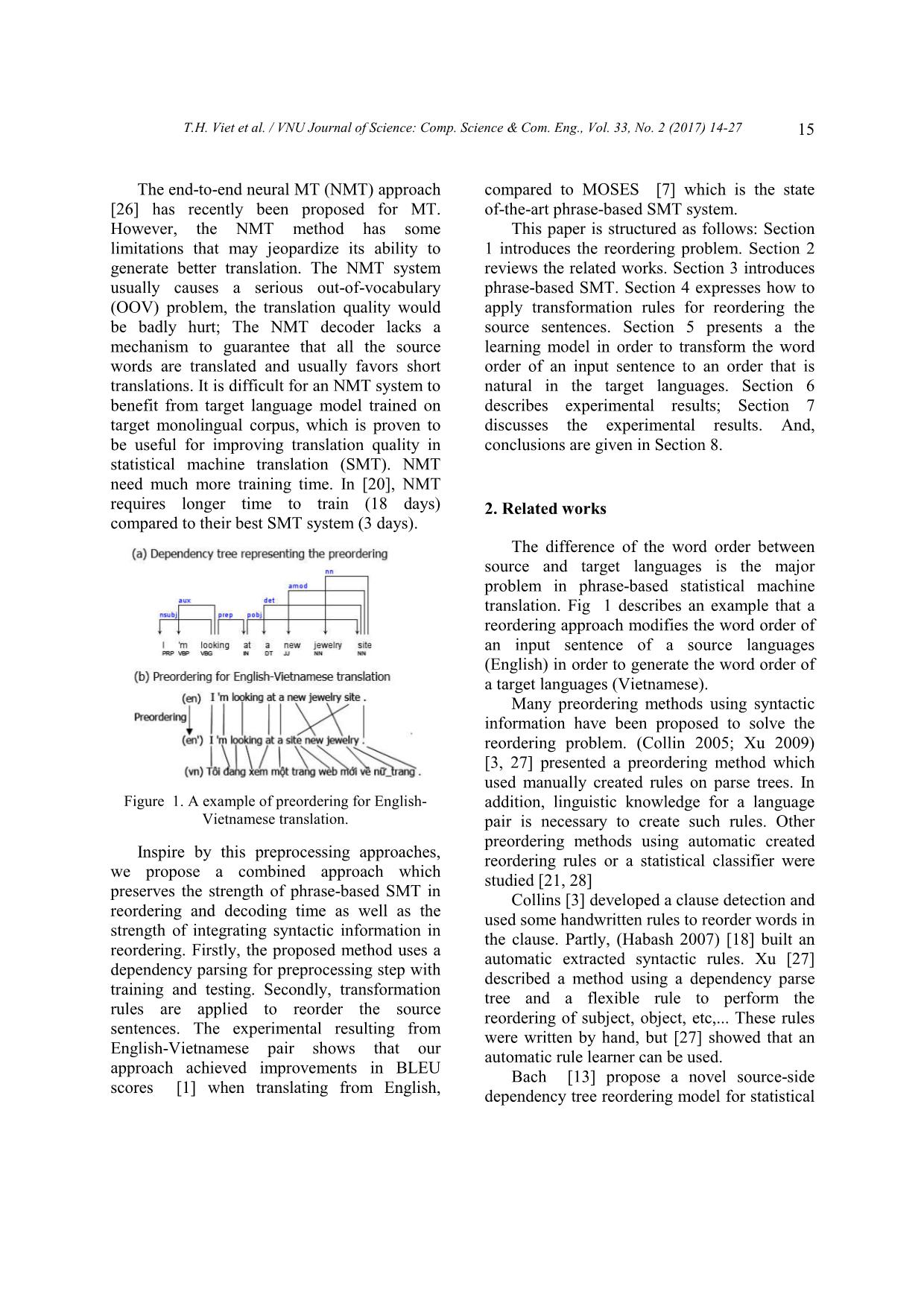 Dependency - Based pre - ordering for English - Vietnamese statistical machine translation trang 2