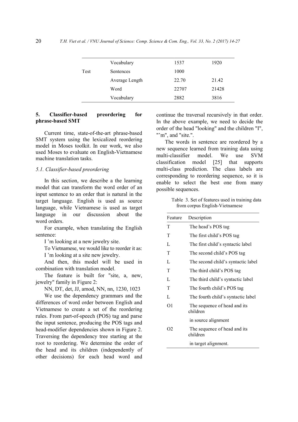 Dependency - Based pre - ordering for English - Vietnamese statistical machine translation trang 7