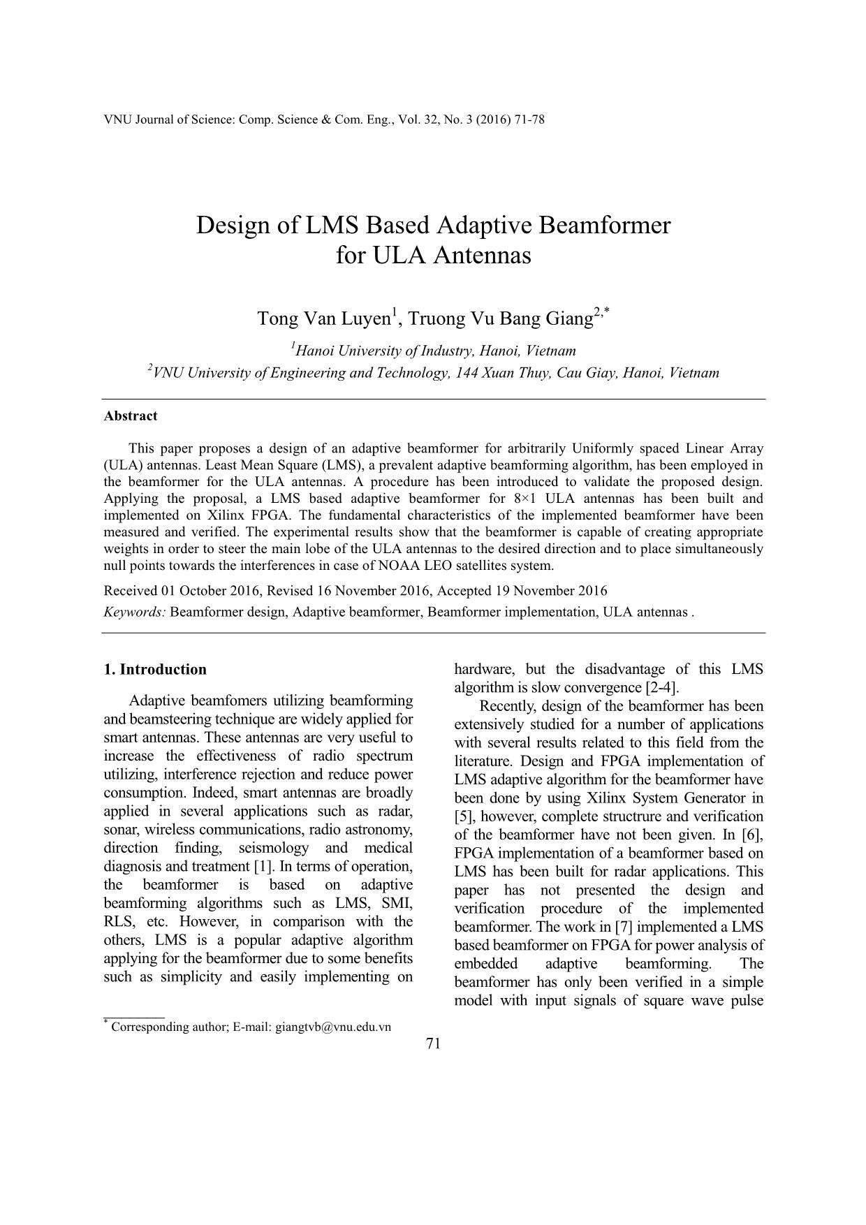 Design of LMS based adaptive beamformer for ULA antennas trang 1