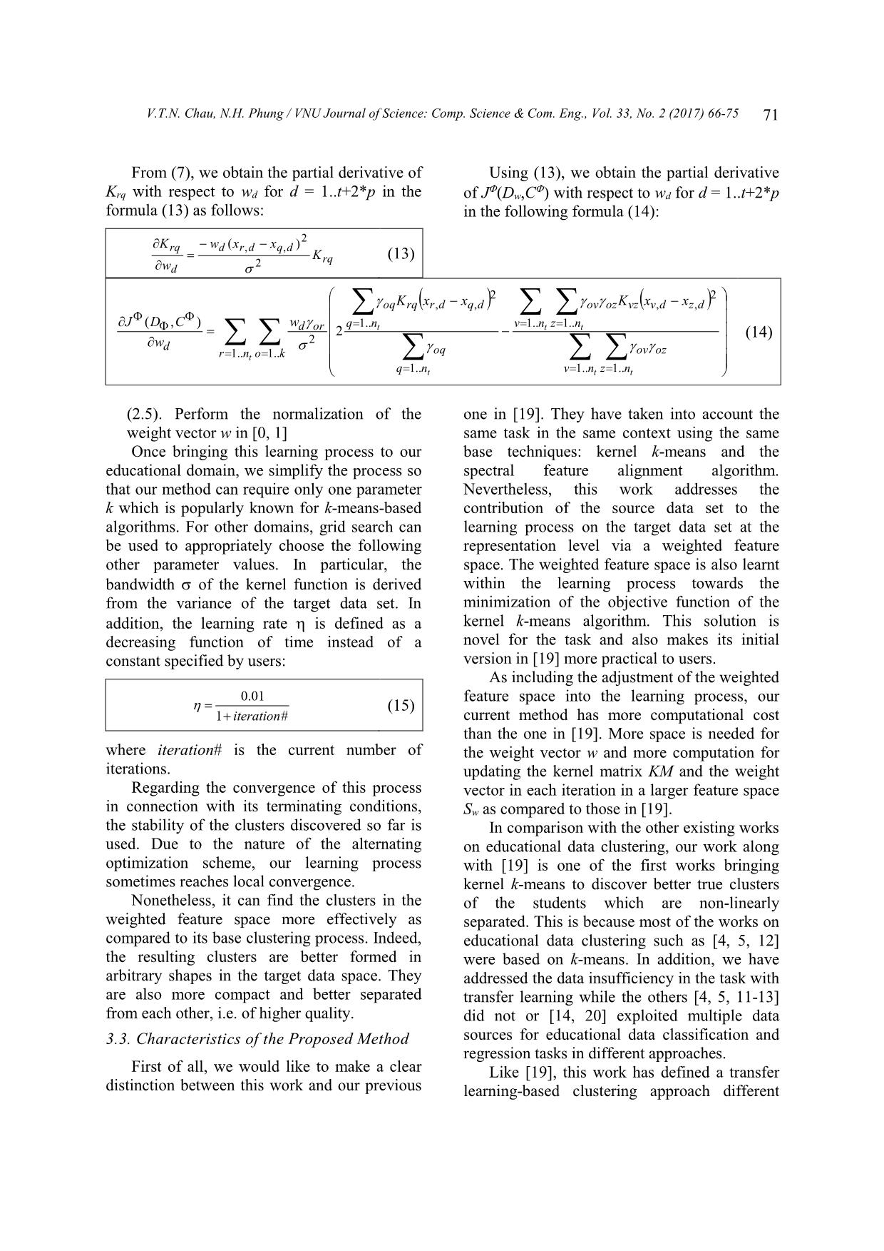 Educational data clustering in a weighted feature space using kernel K-means and transfer learning algorithms trang 6