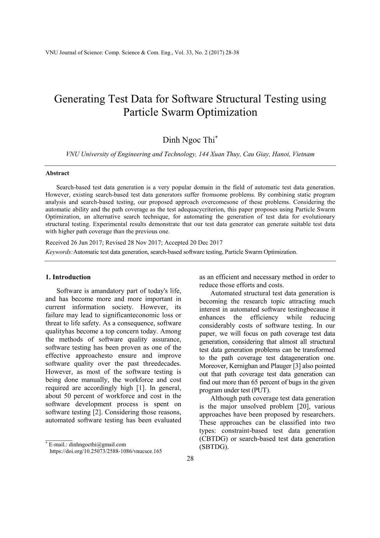 Generating test data for software structural testing using particle swarm optimization trang 1