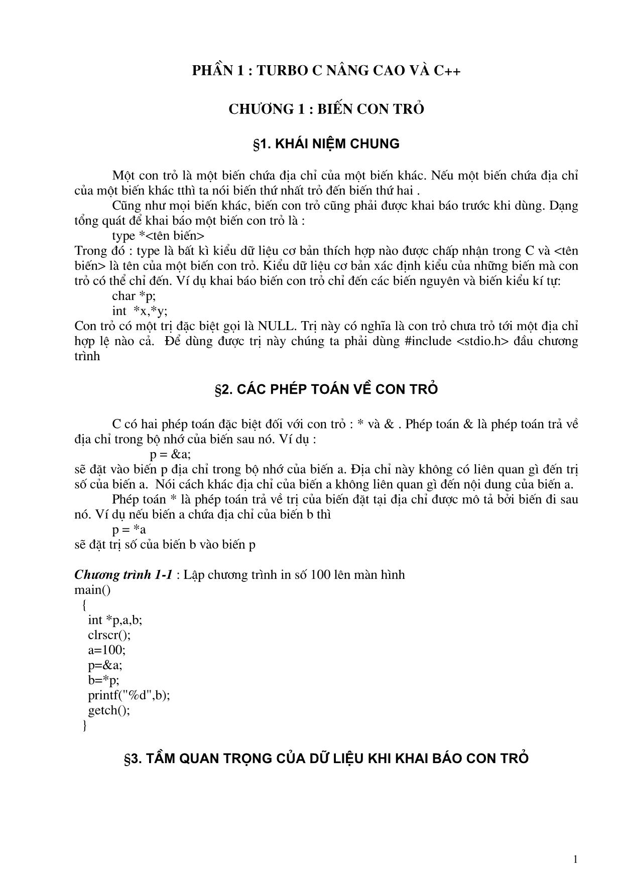 Giáo trình Turbo C nâng cao và C++ (Phần 1) trang 1