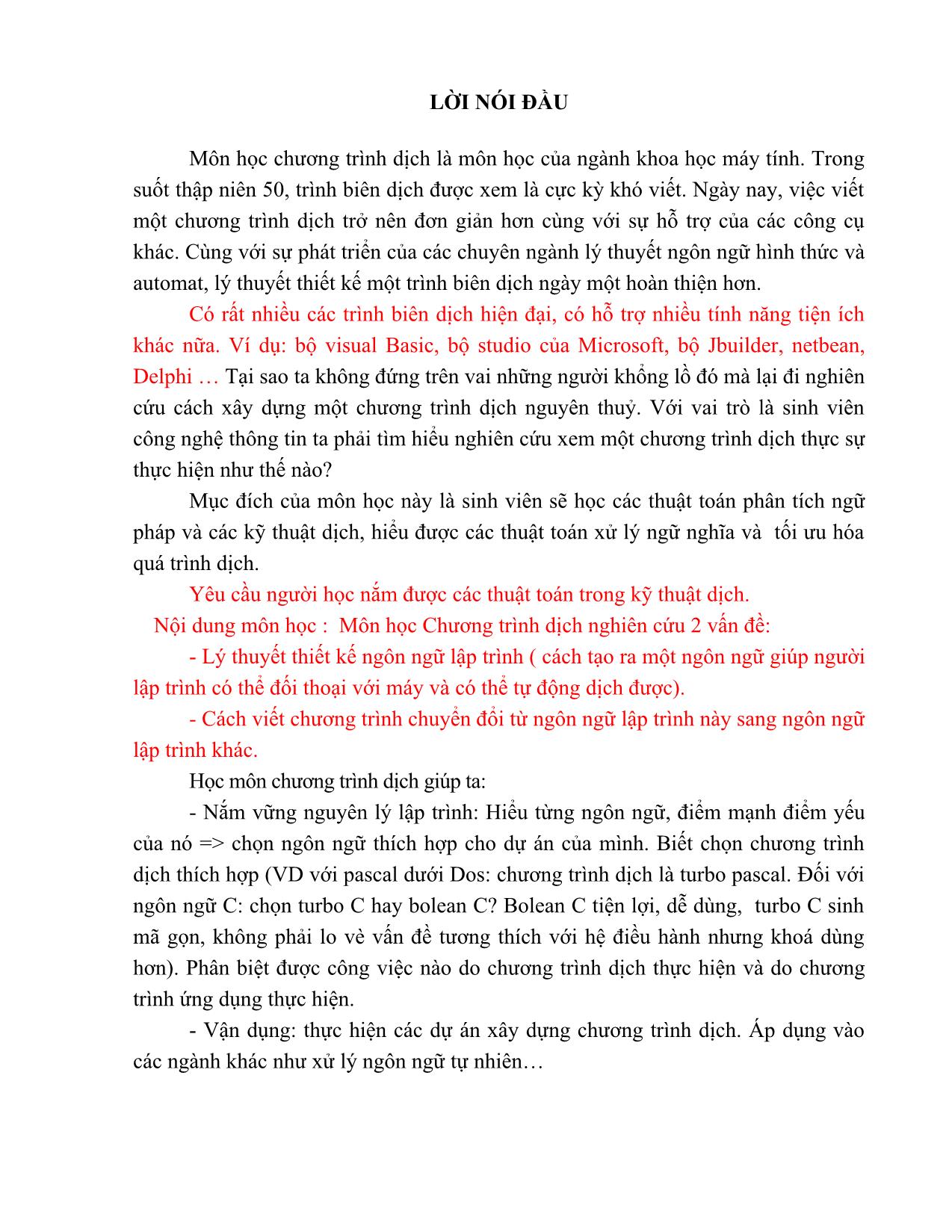 Giáo trình môn Chương trình dịch (Phần 1) trang 3