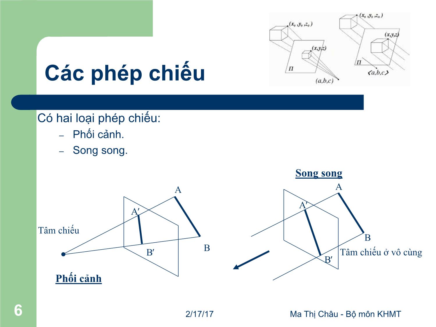 Bài giảng Đồ họa máy tính - Bài: Phép chiếu - Ma Thị Châu trang 6