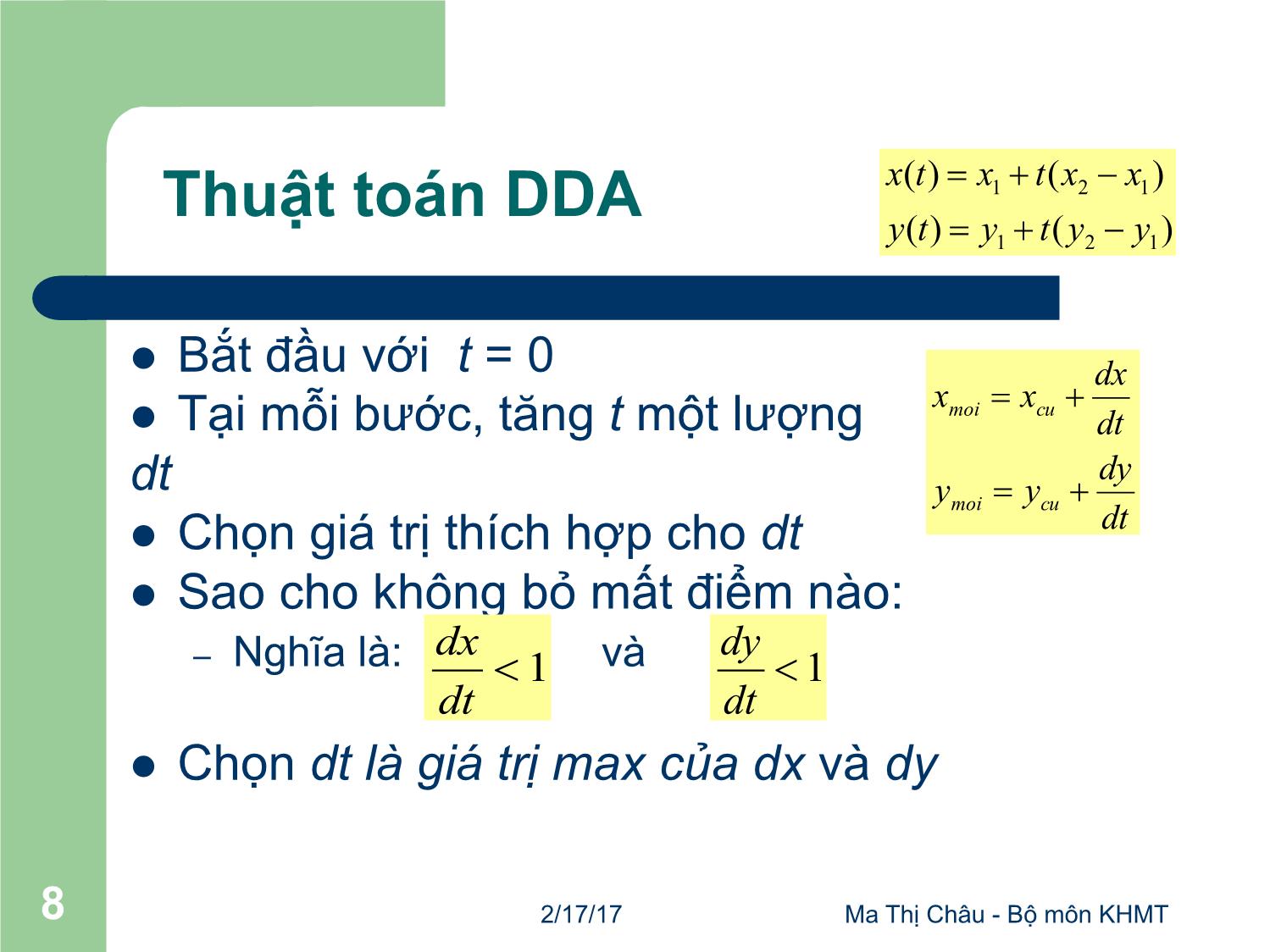 Bài giảng Đồ họa máy tính - Bài: Vẽ đường thẳng và đường tròn - Ma Thị Châu trang 8